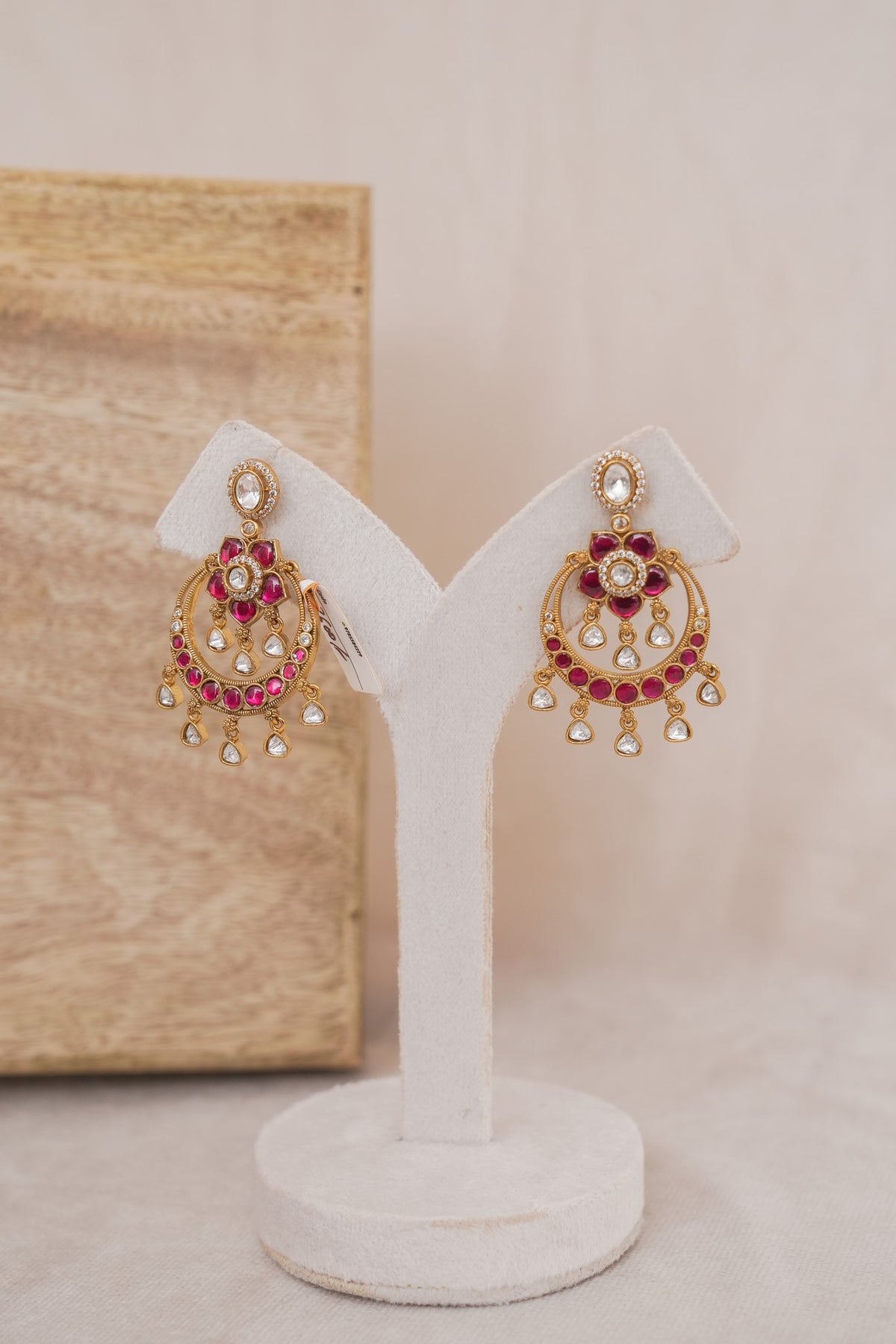 Ruby Kundan Chandbali Earrings detail