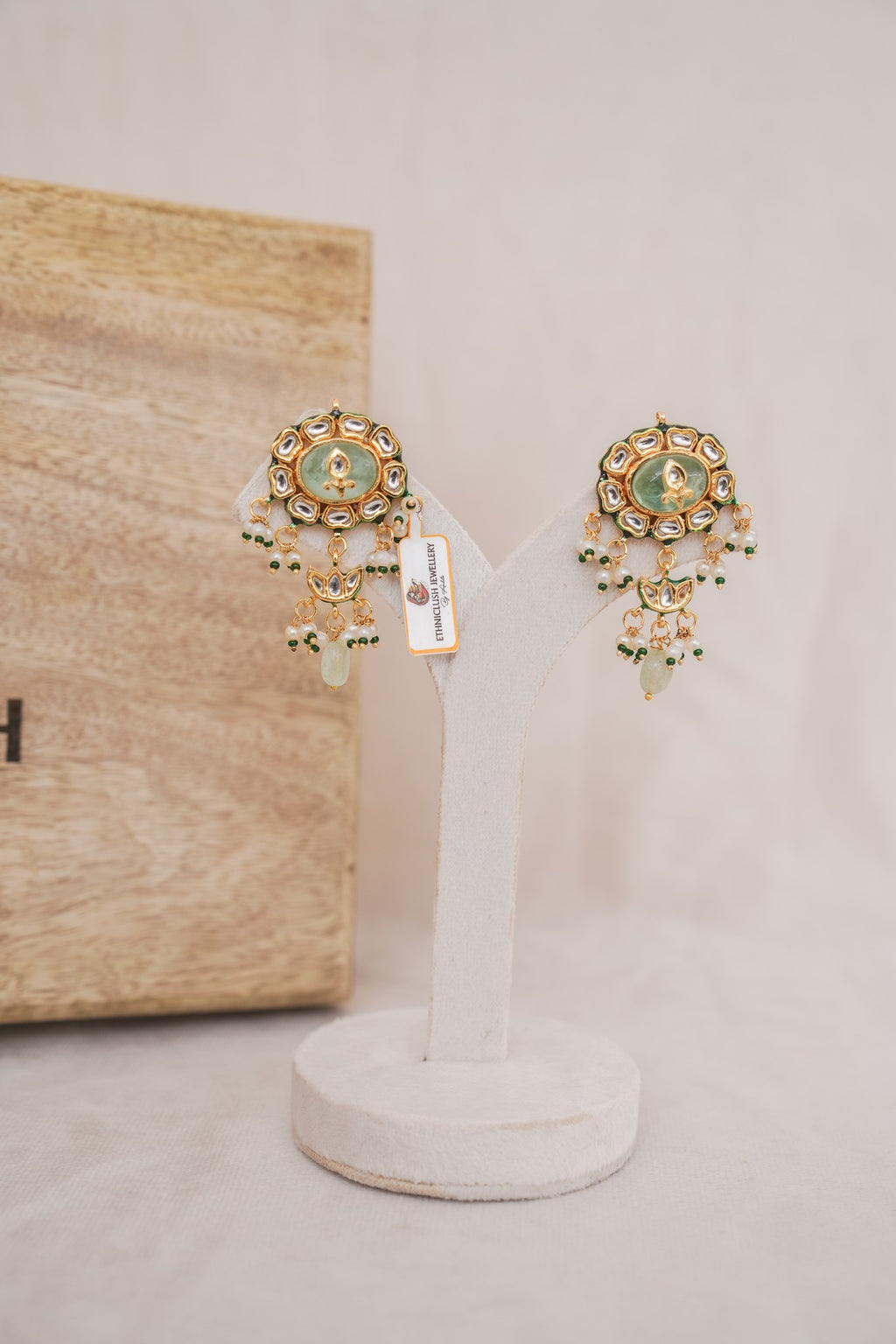 Mint Kundan Floral Stud Earrings