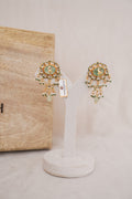 Mint Kundan Floral Stud Earrings