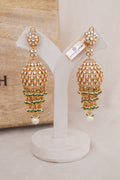 Green Beaded Kundan Jhumka Earrings with Pearl Drops