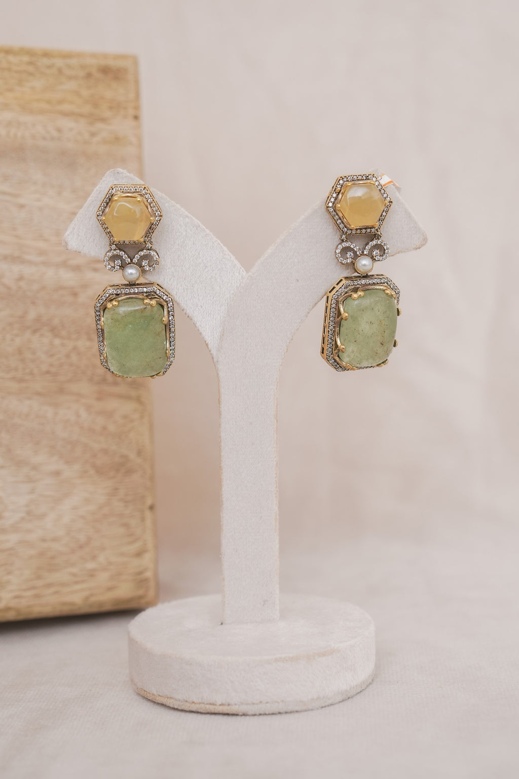 Citrine and Prehnite Kundan Drop Earrings