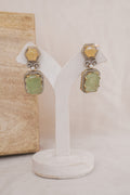 Citrine and Prehnite Kundan Drop Earrings