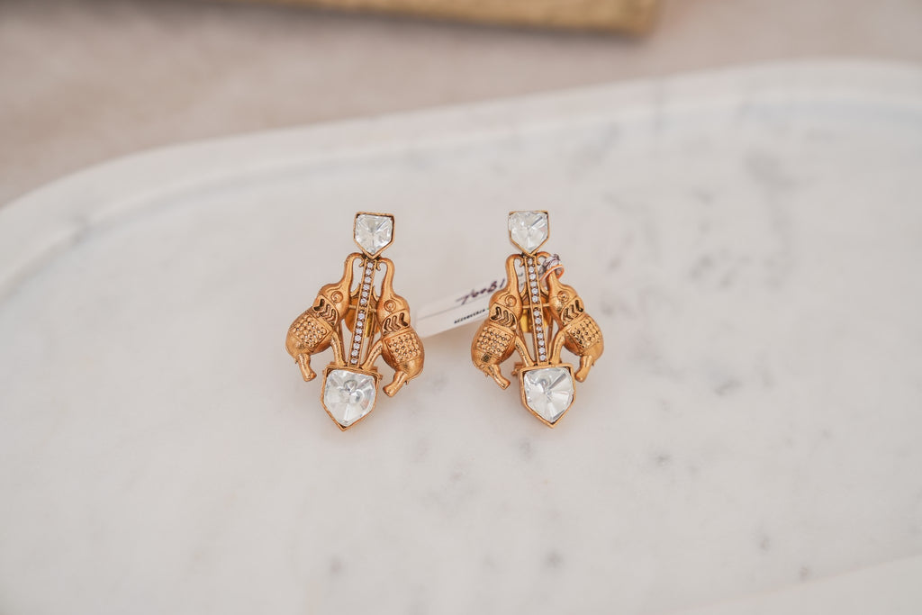 Gold Elephant Motif Stud Earrings