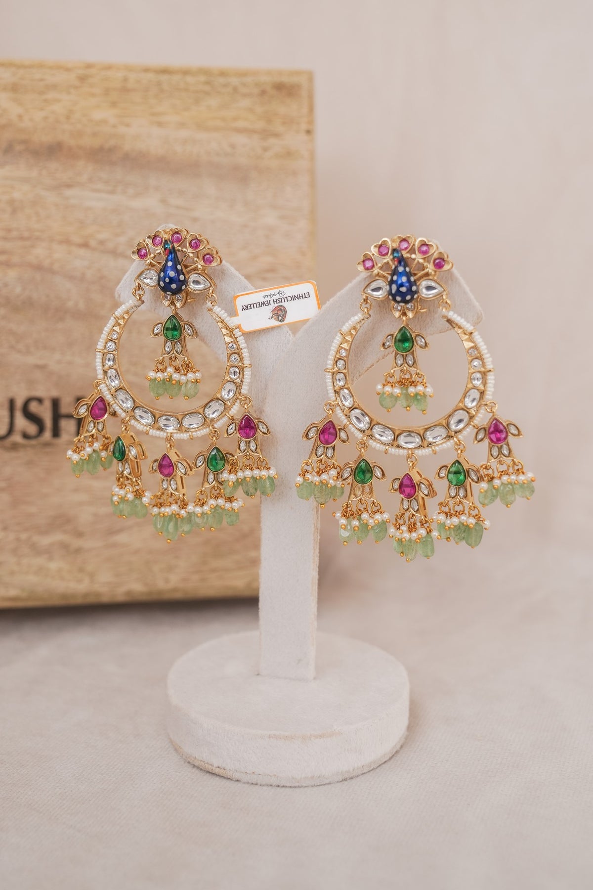 Peacock Motif Kundan Chandbali Earrings detail