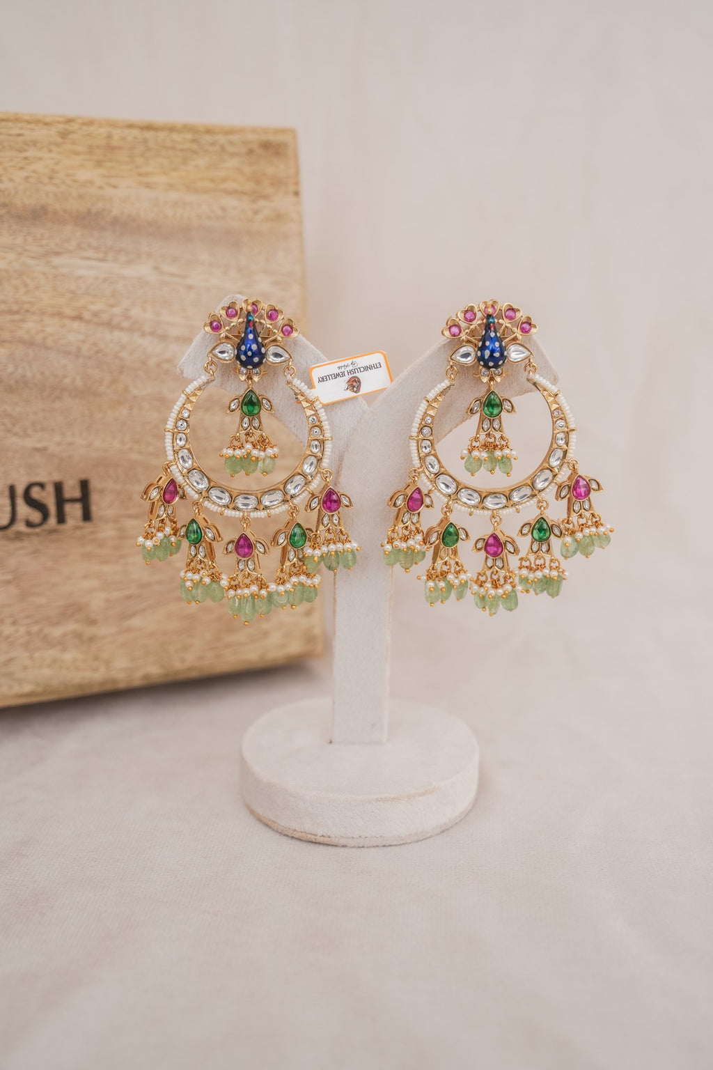 Peacock Motif Kundan Chandbali Earrings