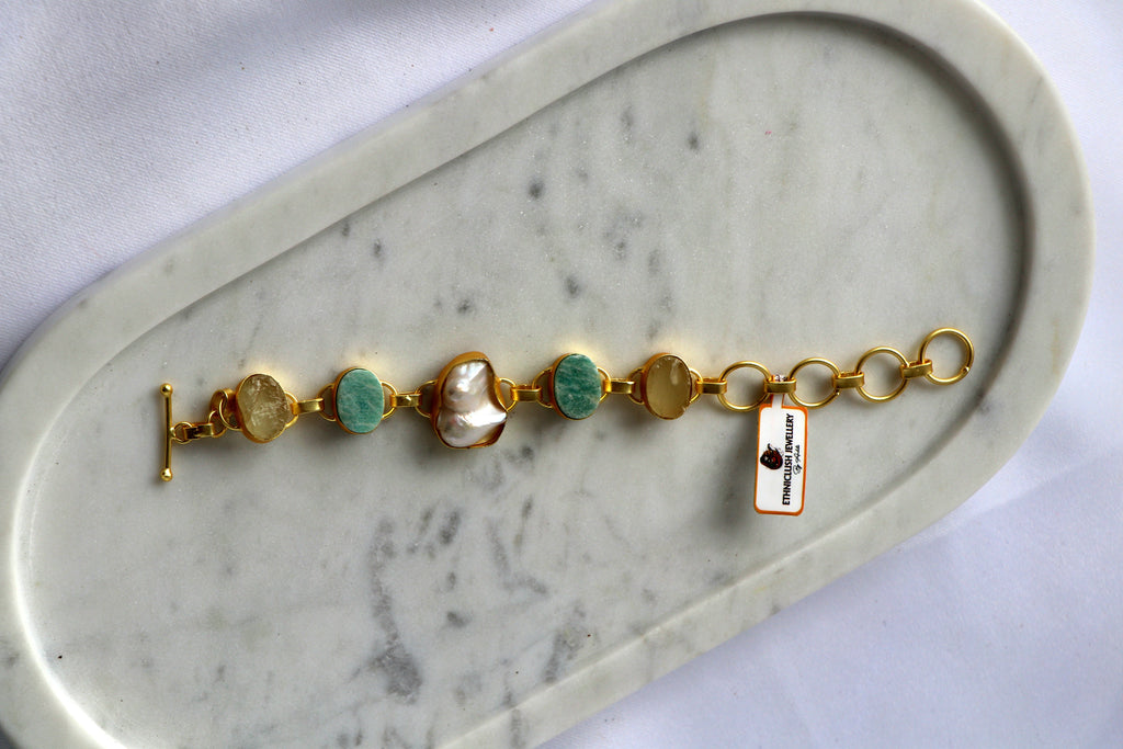 Gemstone Baroque Pearl Cascade Bracelet