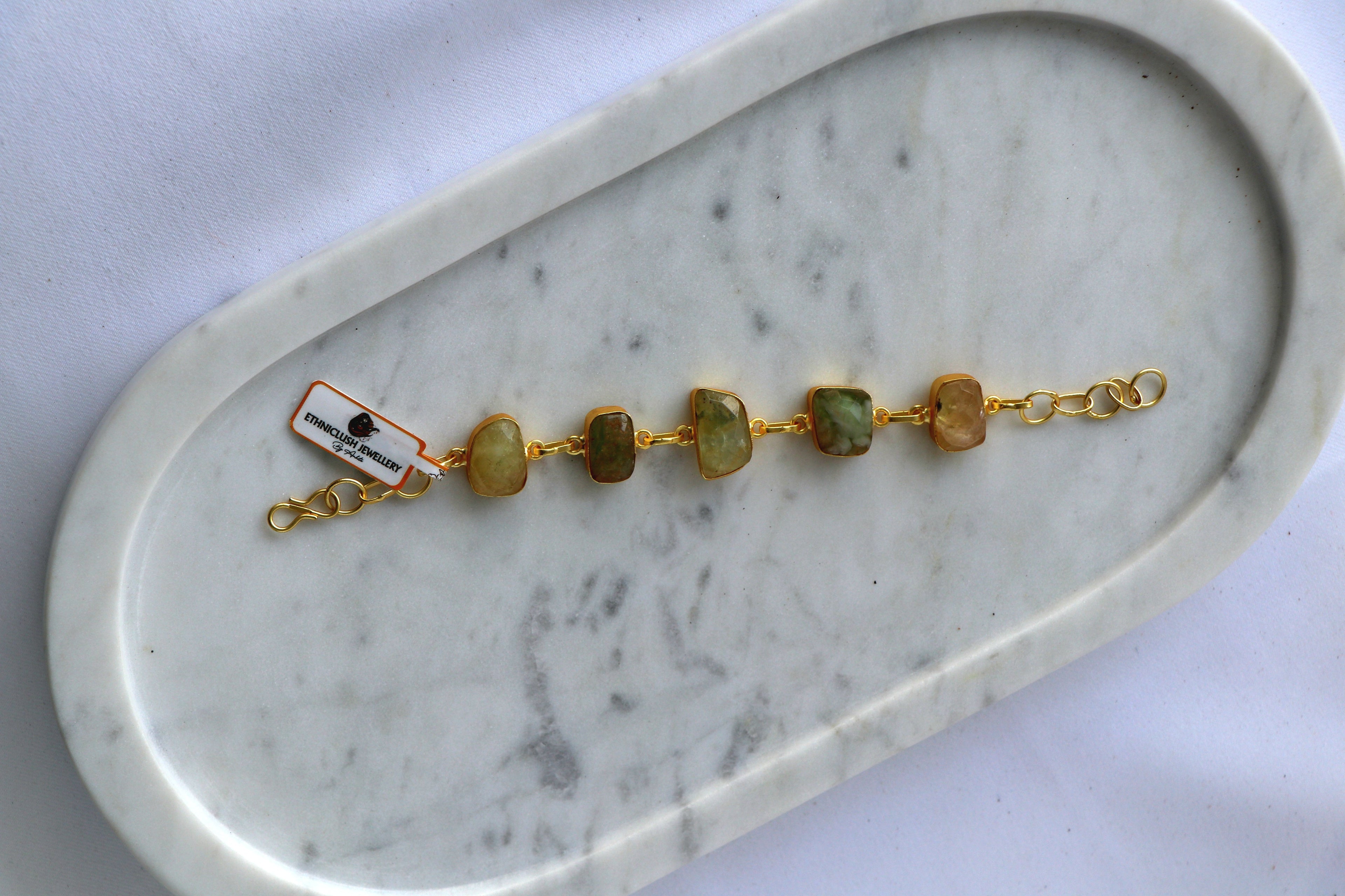 Multicolour Semi-Precious Stone Bracelet | Gold-Plated Natural Gemstone Bracelet | Handcrafted Statement Bracelet