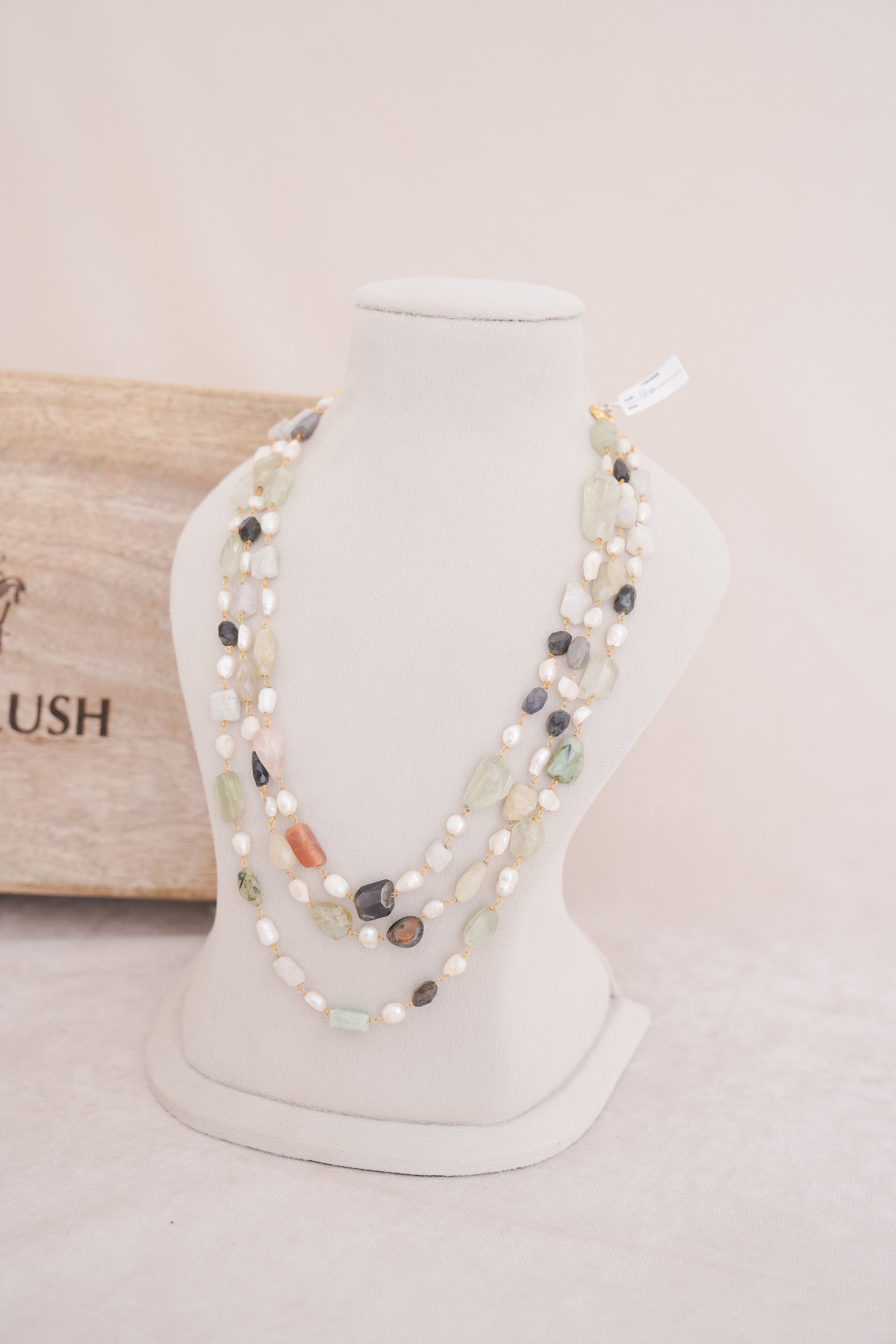 Earthstone Artisan Layered Pearl & Gemstone Necklace
