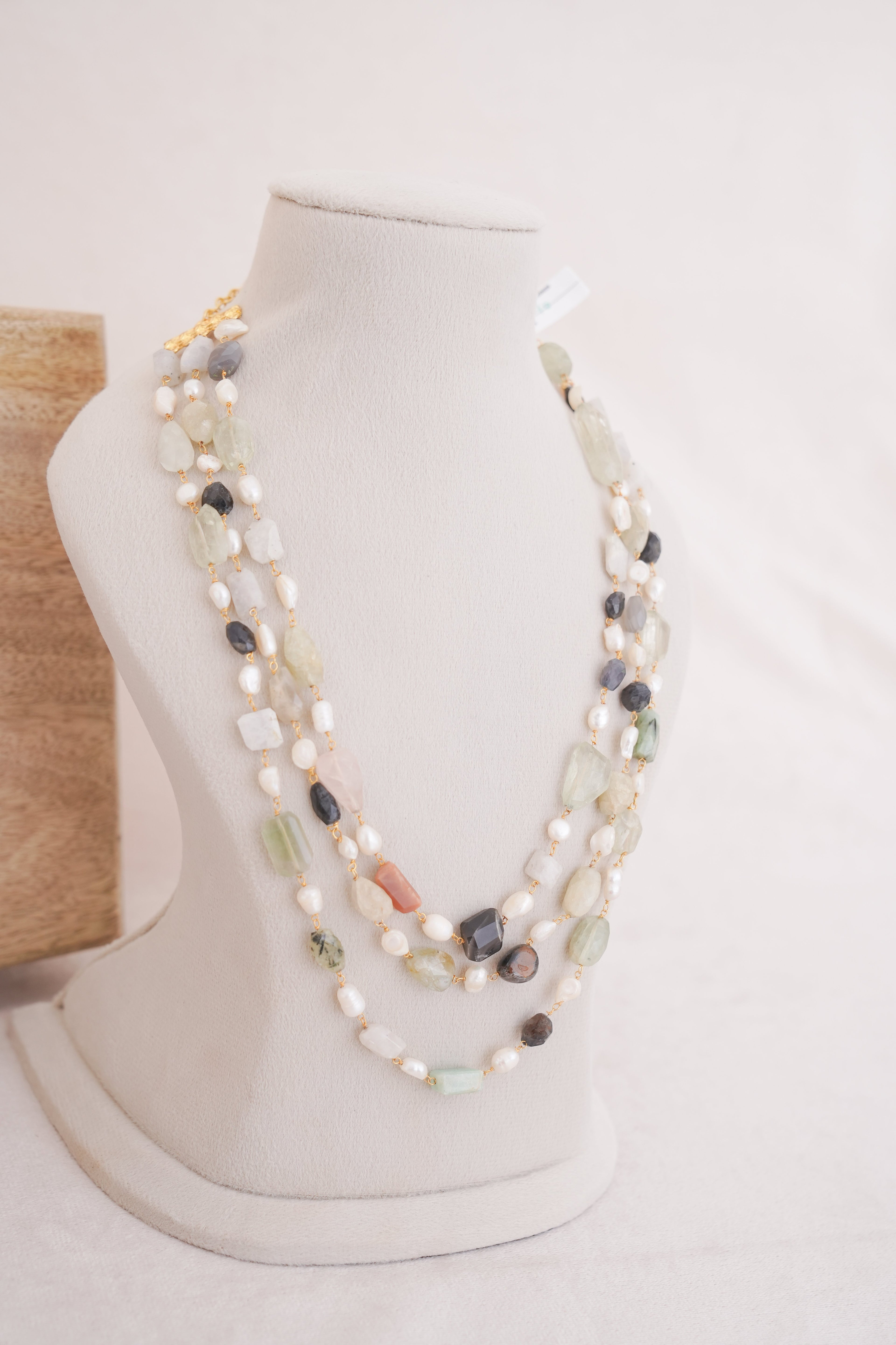 Earthstone Artisan Layered Pearl & Gemstone Necklace