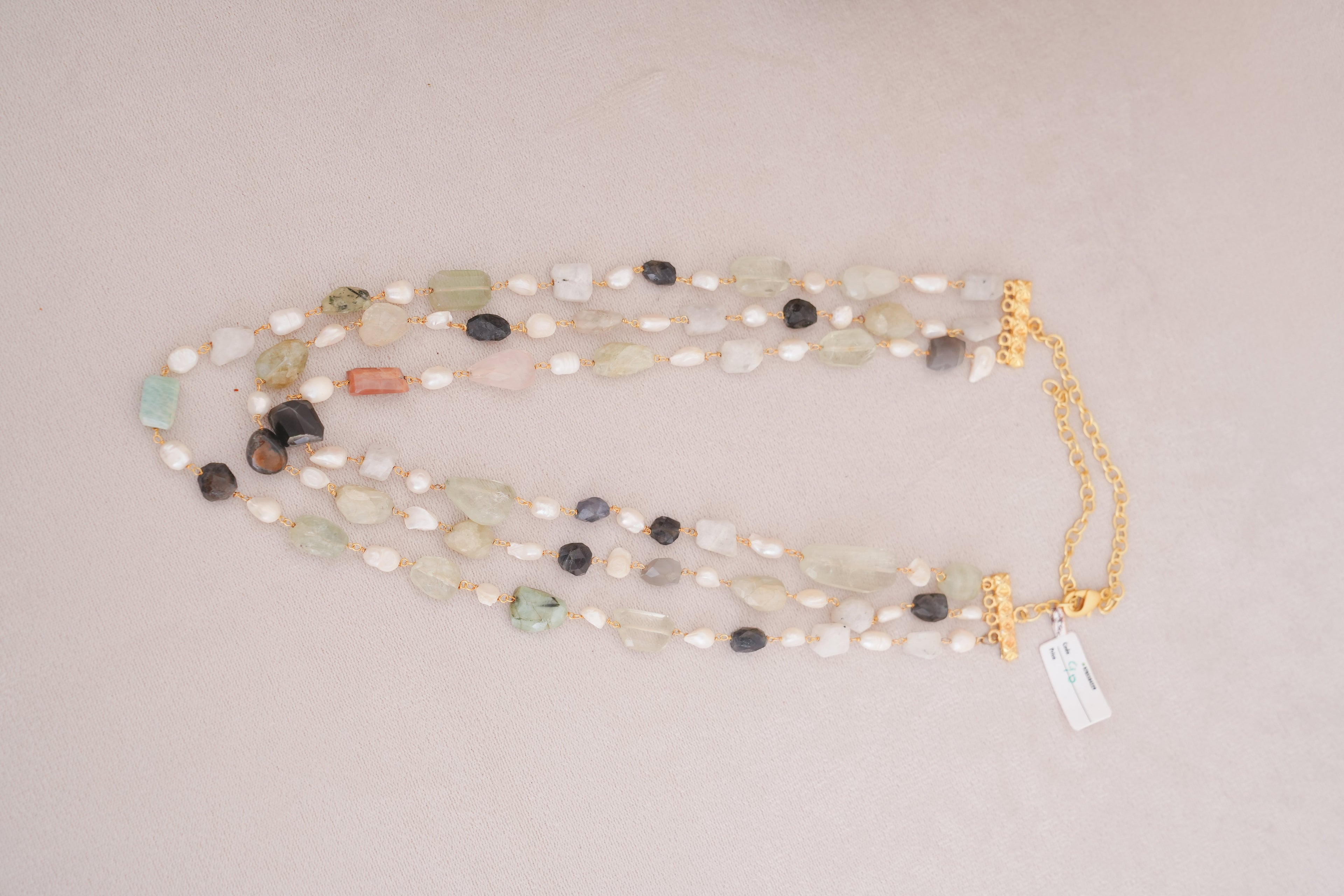 Earthstone Artisan Layered Pearl & Gemstone Necklace