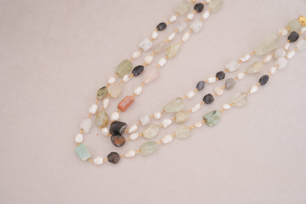 Earthstone Artisan Layered Pearl & Gemstone Necklace
