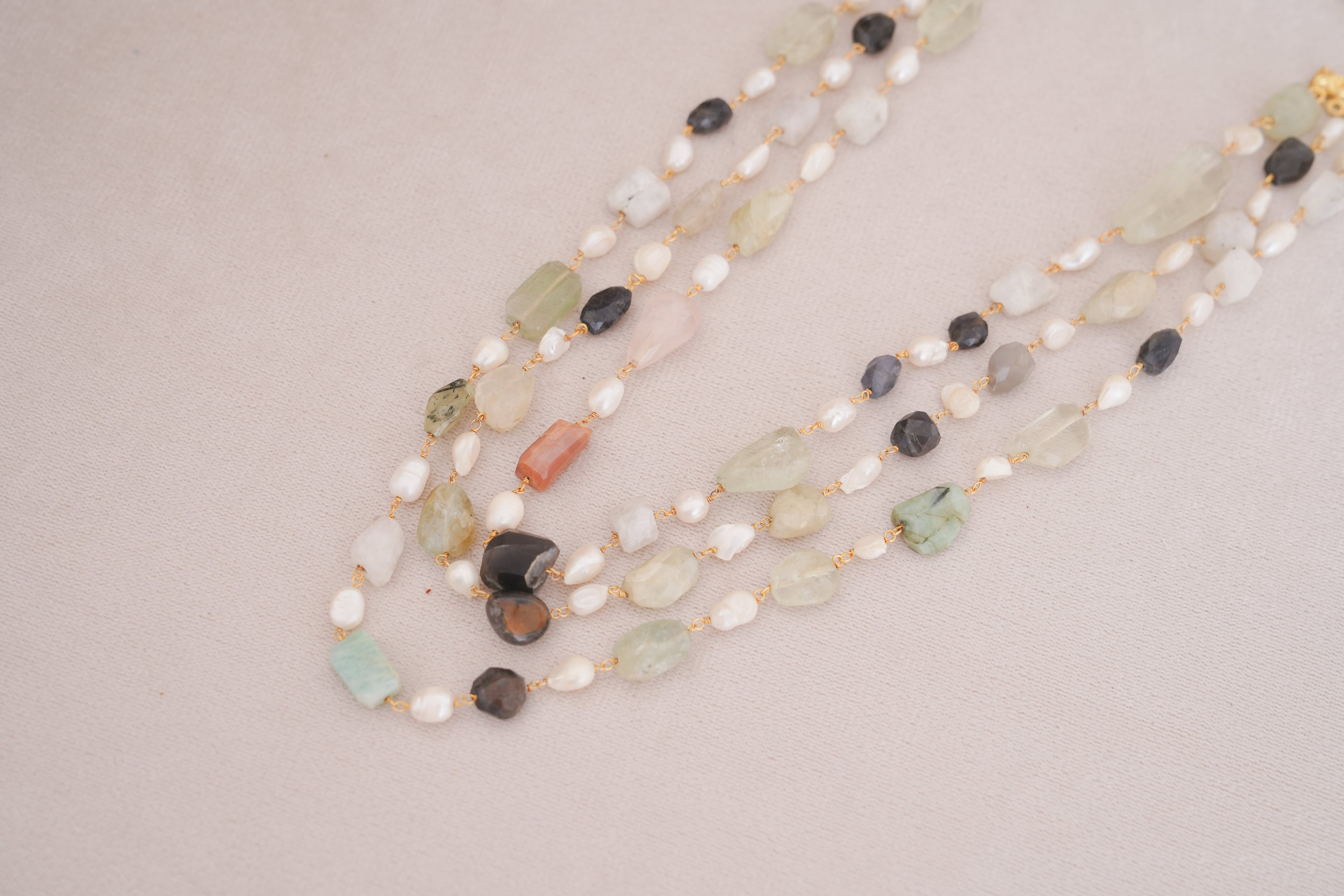 Earthstone Artisan Layered Pearl & Gemstone Necklace
