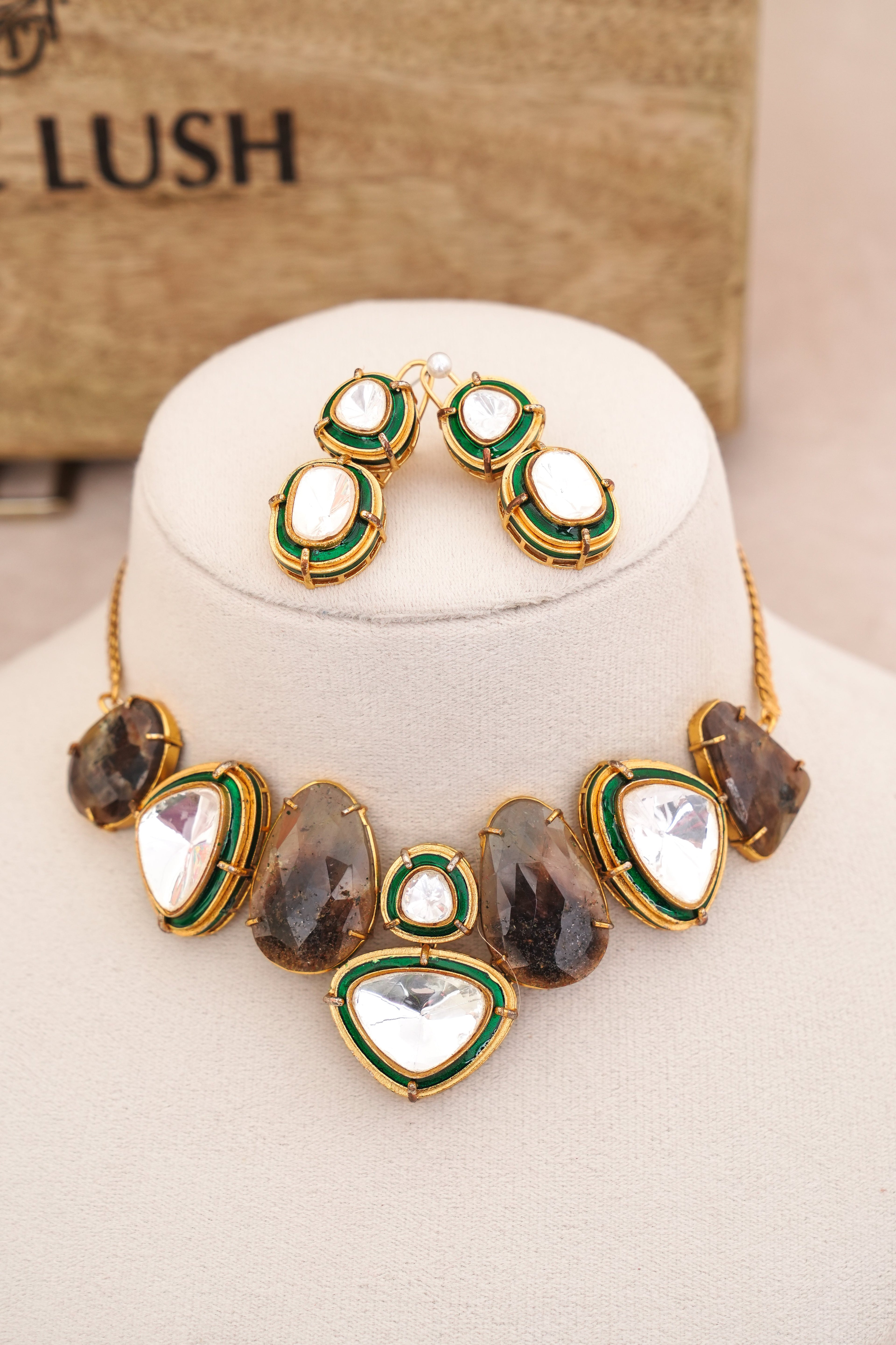 Emerald Encrusted Crystal  Smoky Set