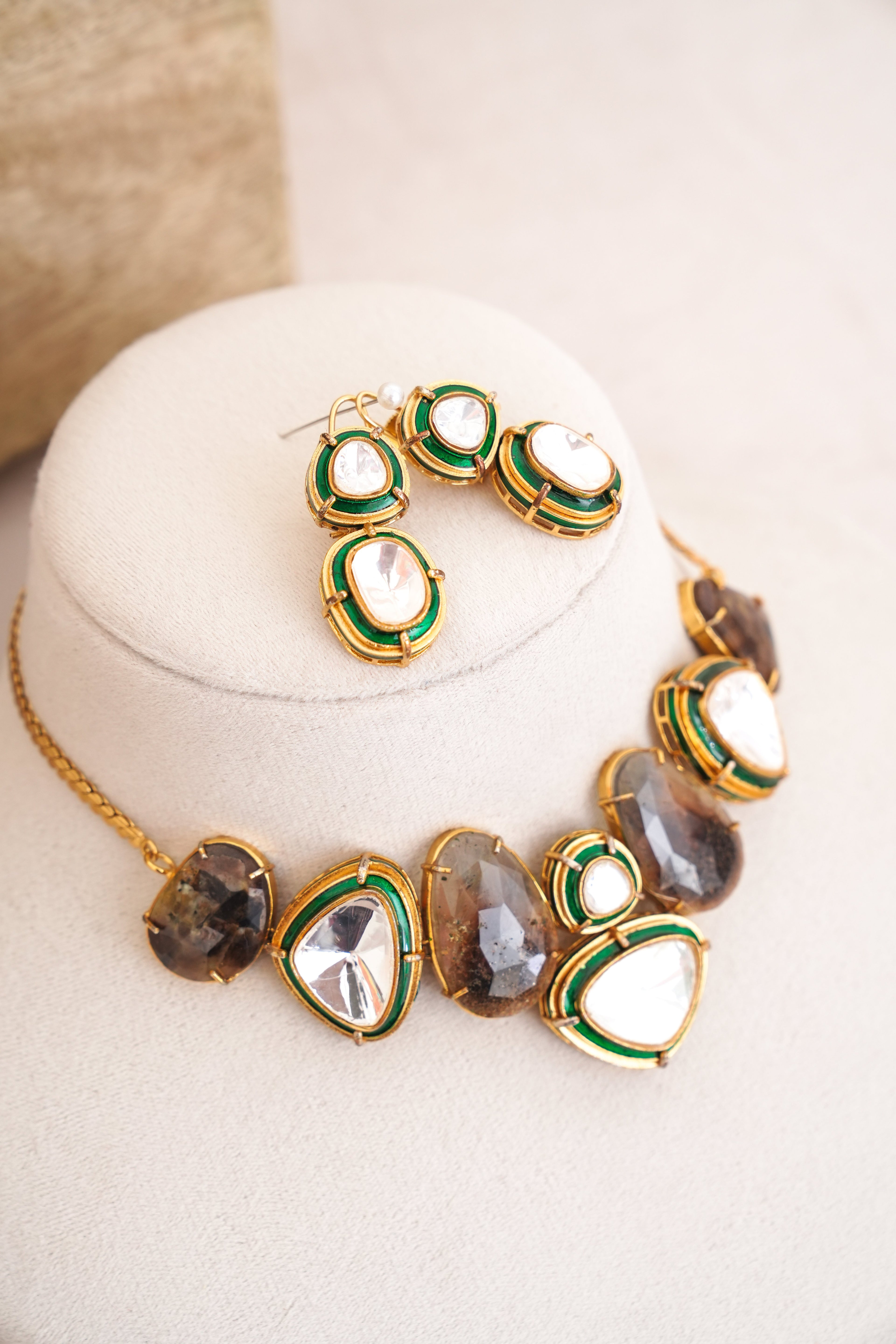 Emerald Encrusted Crystal  Smoky Set