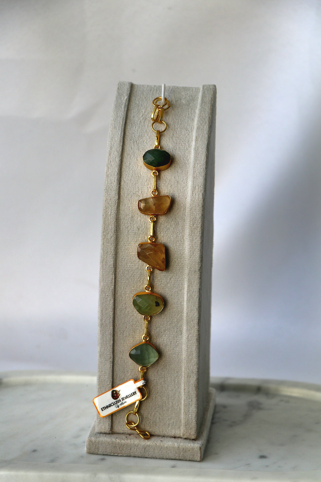Multicolour Semi-Precious Stone Bracelet | Gold-Plated Natural Gemstone Bracelet | Handcrafted Statement Bracelet