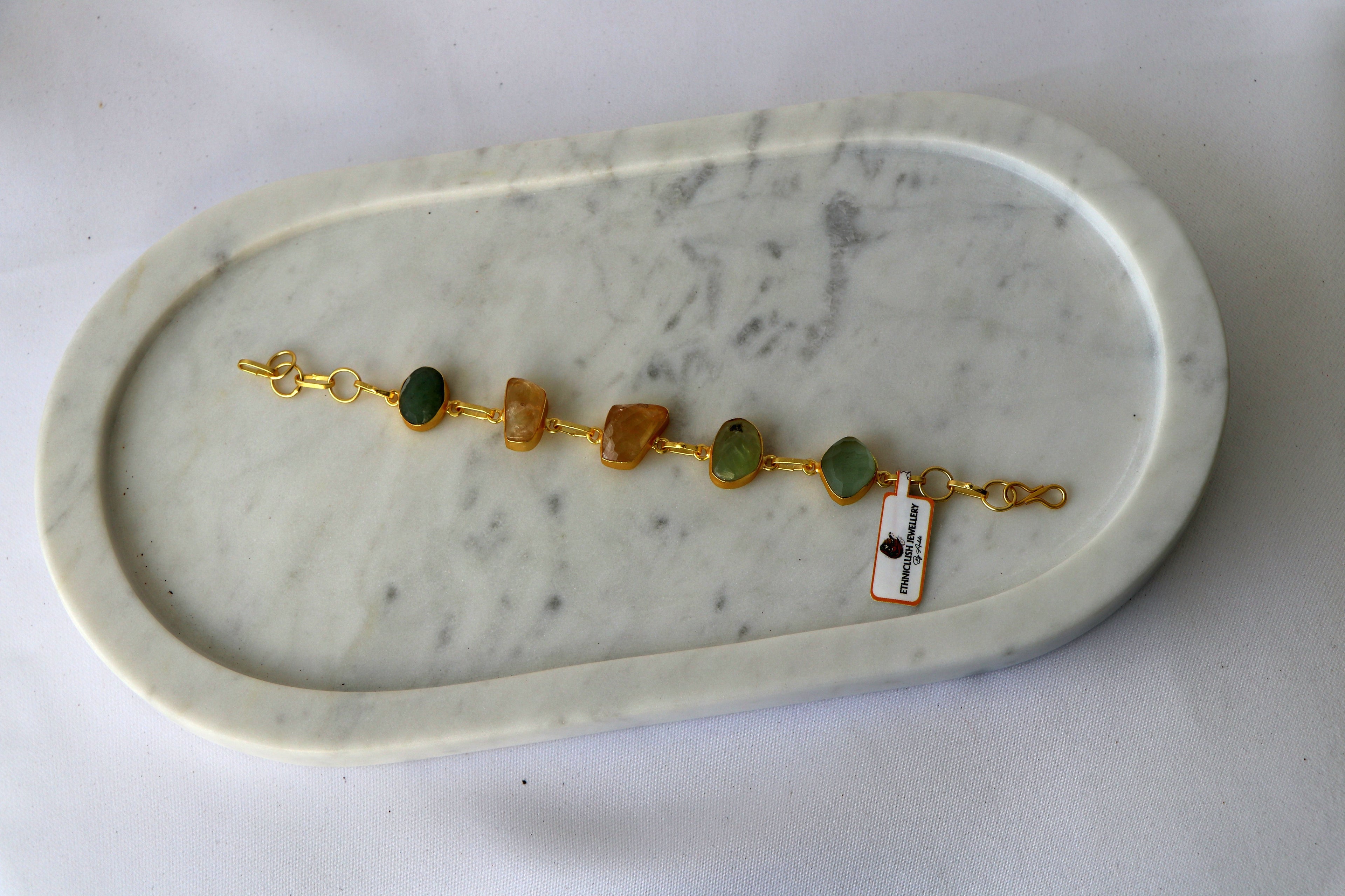 Multicolour Semi-Precious Stone Bracelet | Gold-Plated Natural Gemstone Bracelet | Handcrafted Statement Bracelet