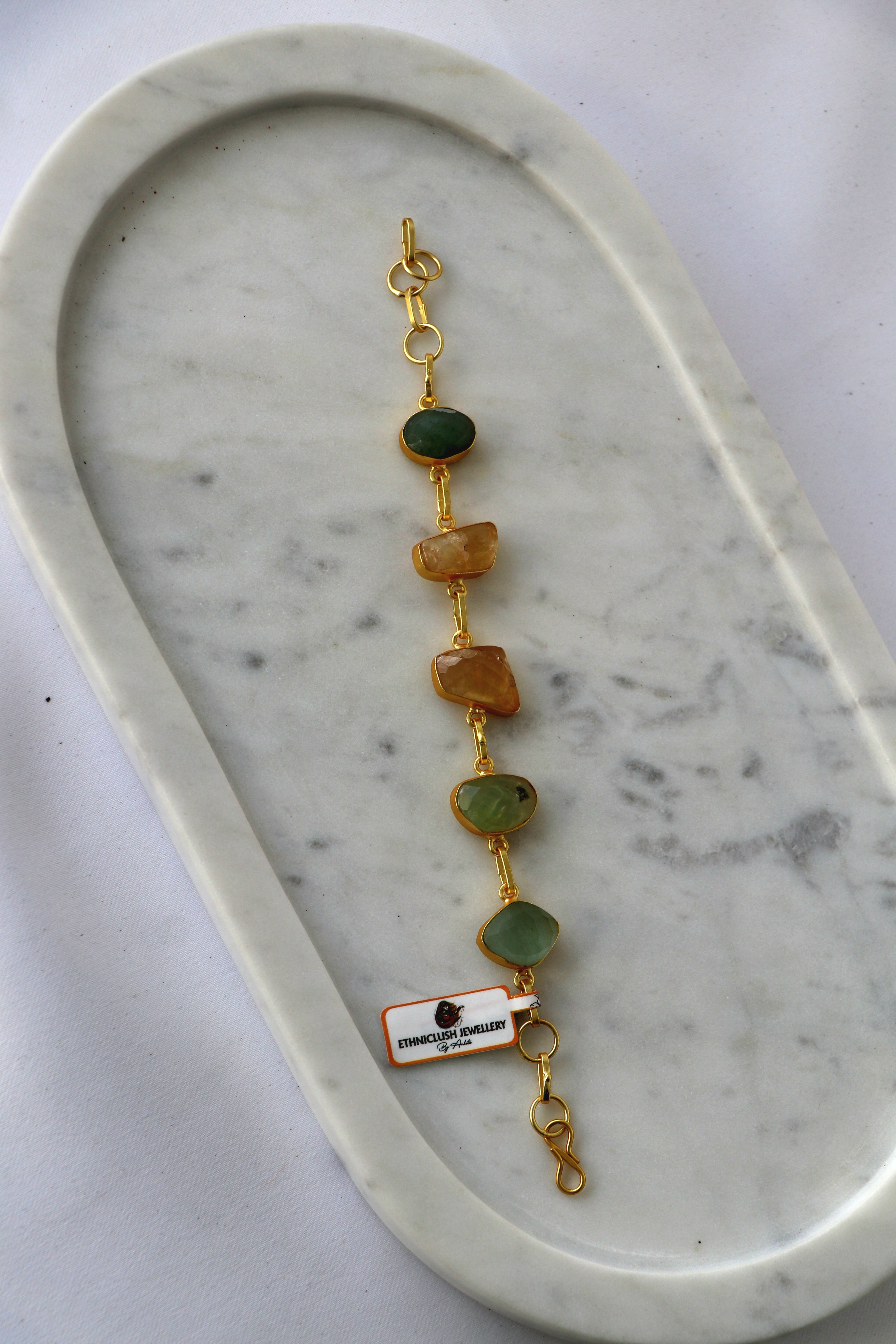Multicolour Semi-Precious Stone Bracelet | Gold-Plated Natural Gemstone Bracelet | Handcrafted Statement Bracelet