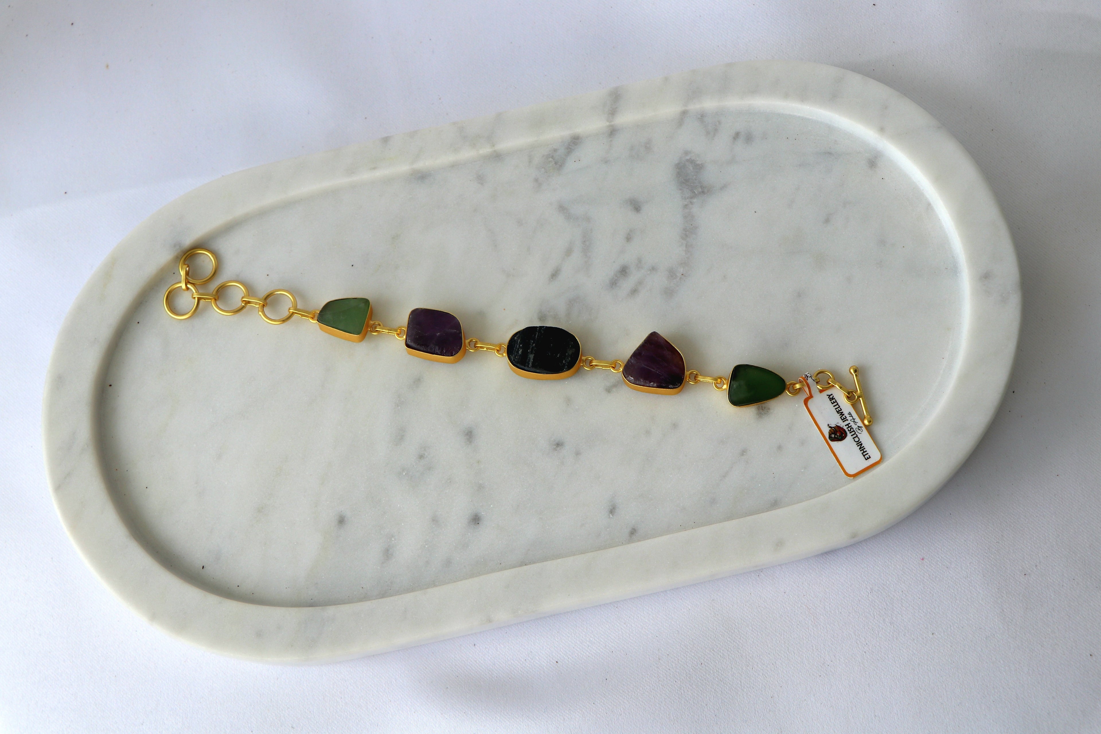 Natural Raw Gemstone Bracelet – Multi-Stone Gold Plated Bracelet |