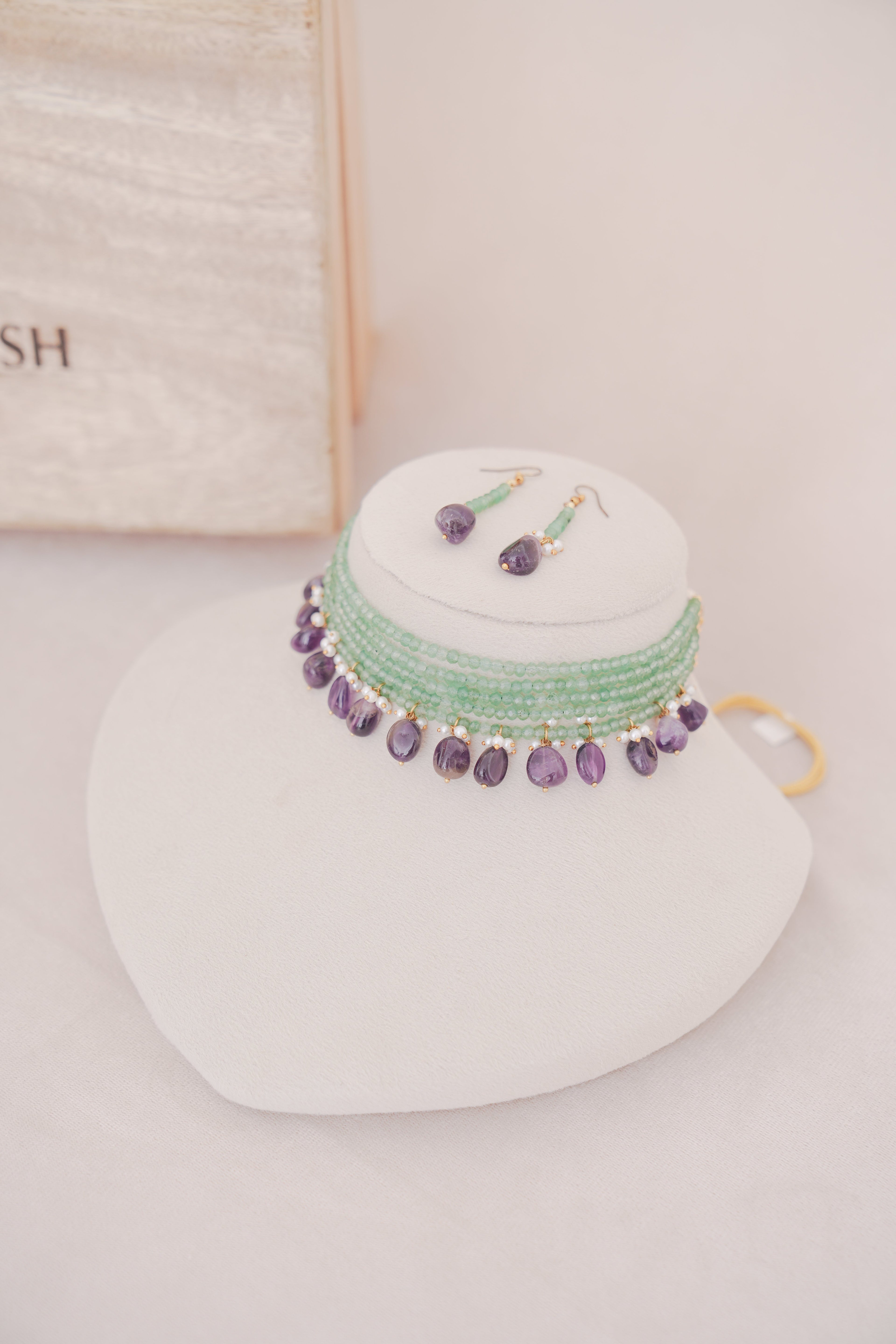 Elegant Gemstone Beaded  Multistrand Choker Set