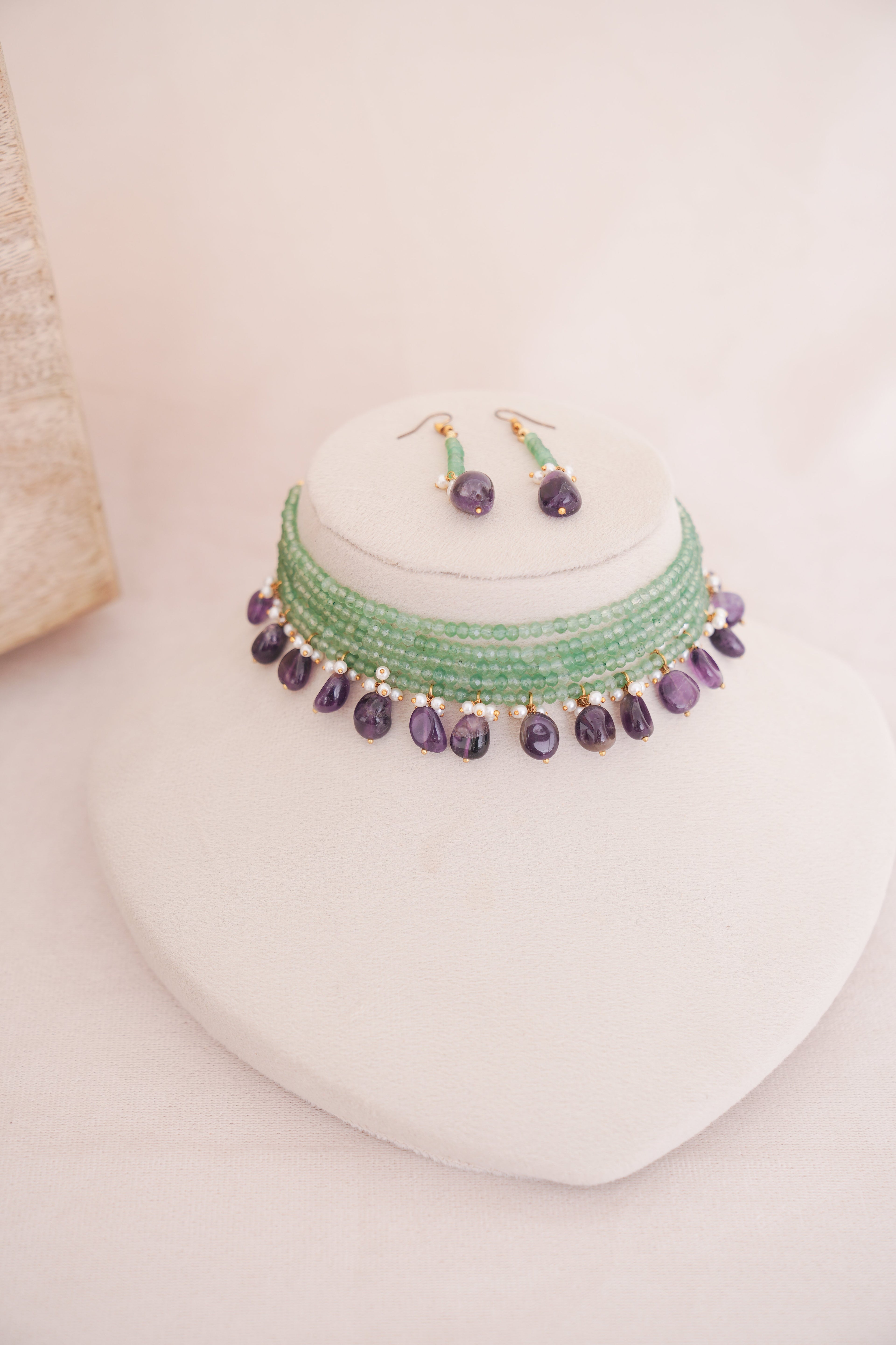 Elegant Gemstone Beaded  Multistrand Choker Set