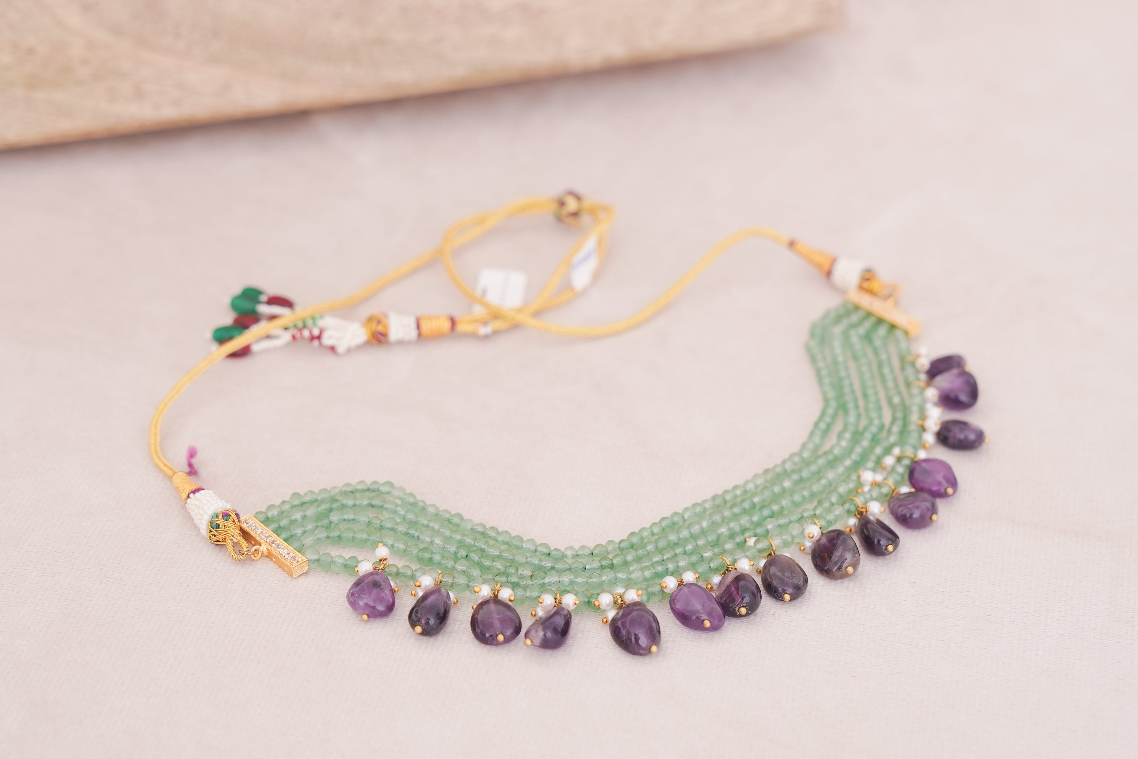 Elegant Gemstone Beaded  Multistrand Choker Set