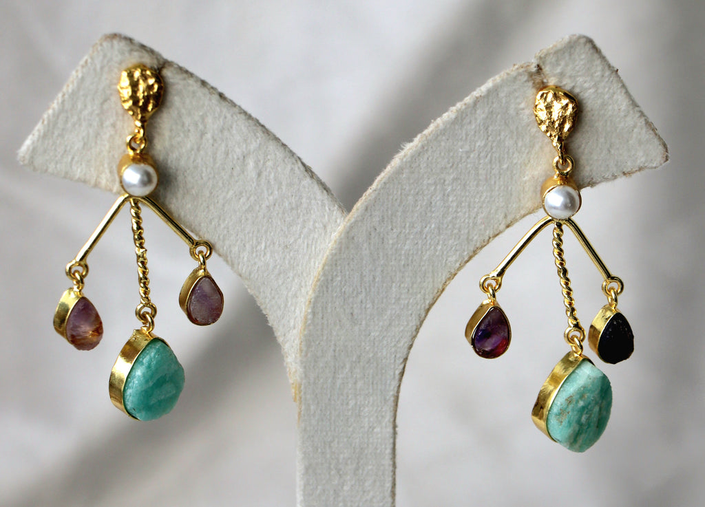 Emerald  Amethyst Teardrop Earrings