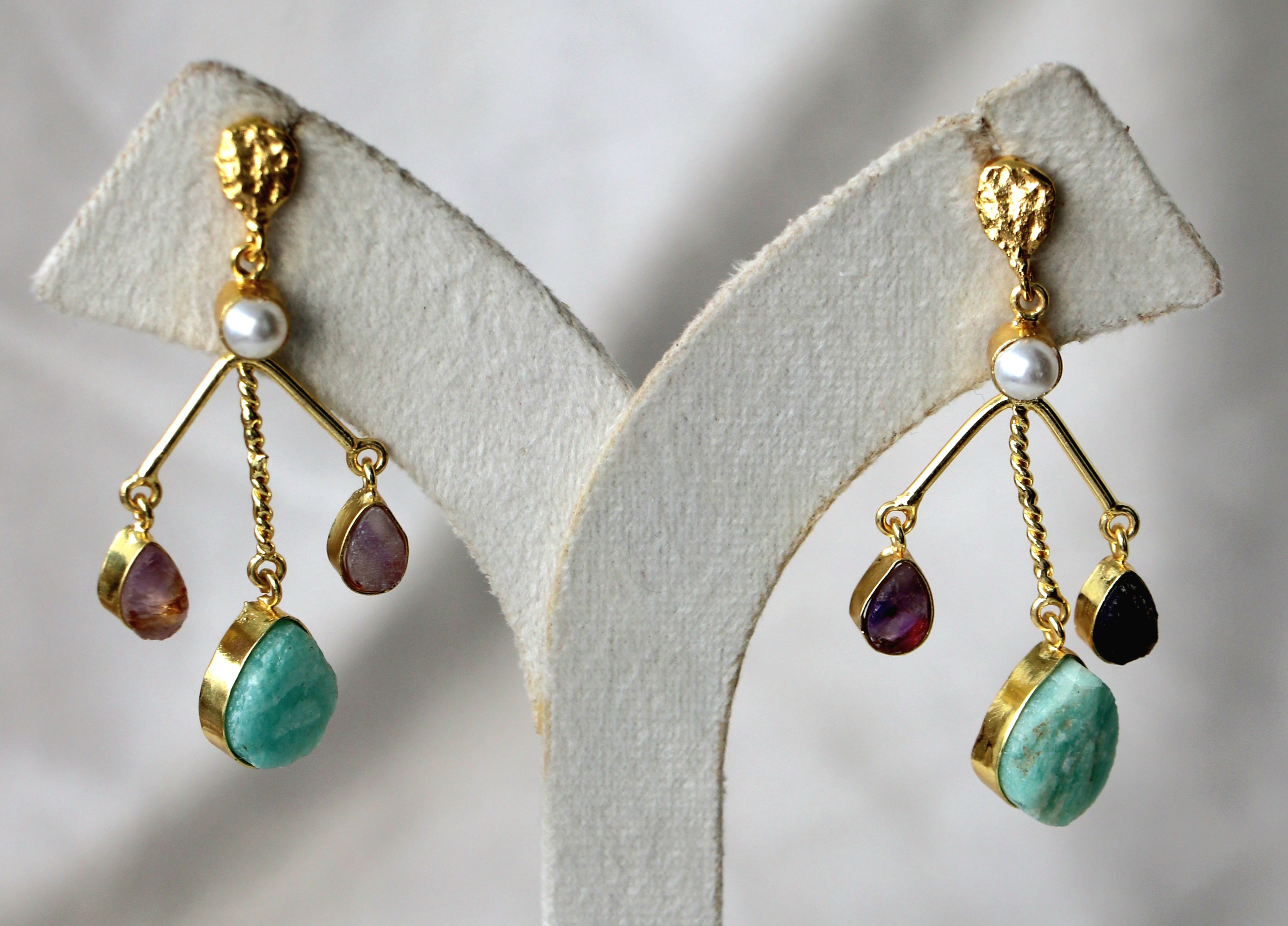 Emerald  Amethyst Teardrop Earrings