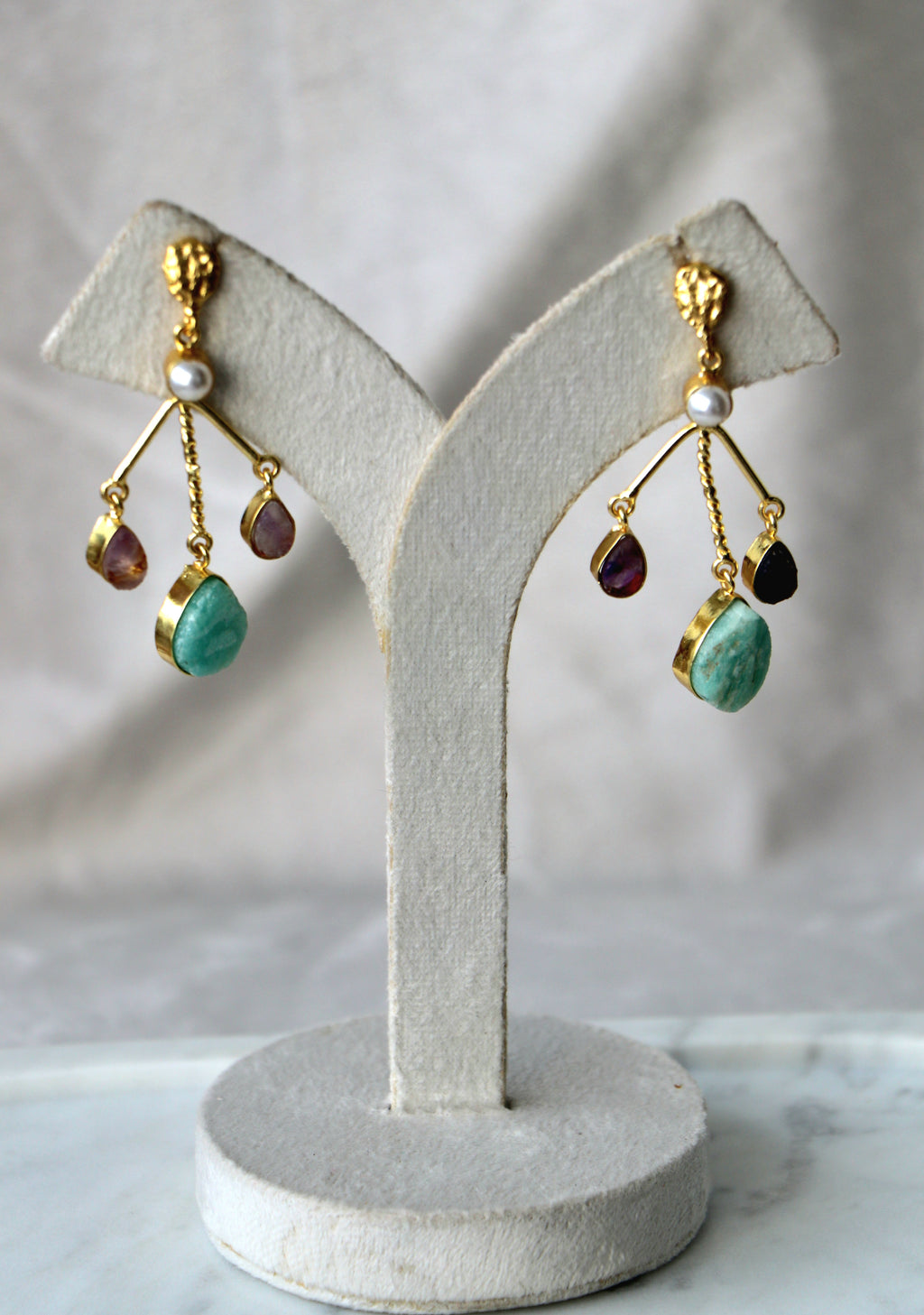 Emerald  Amethyst Teardrop Earrings