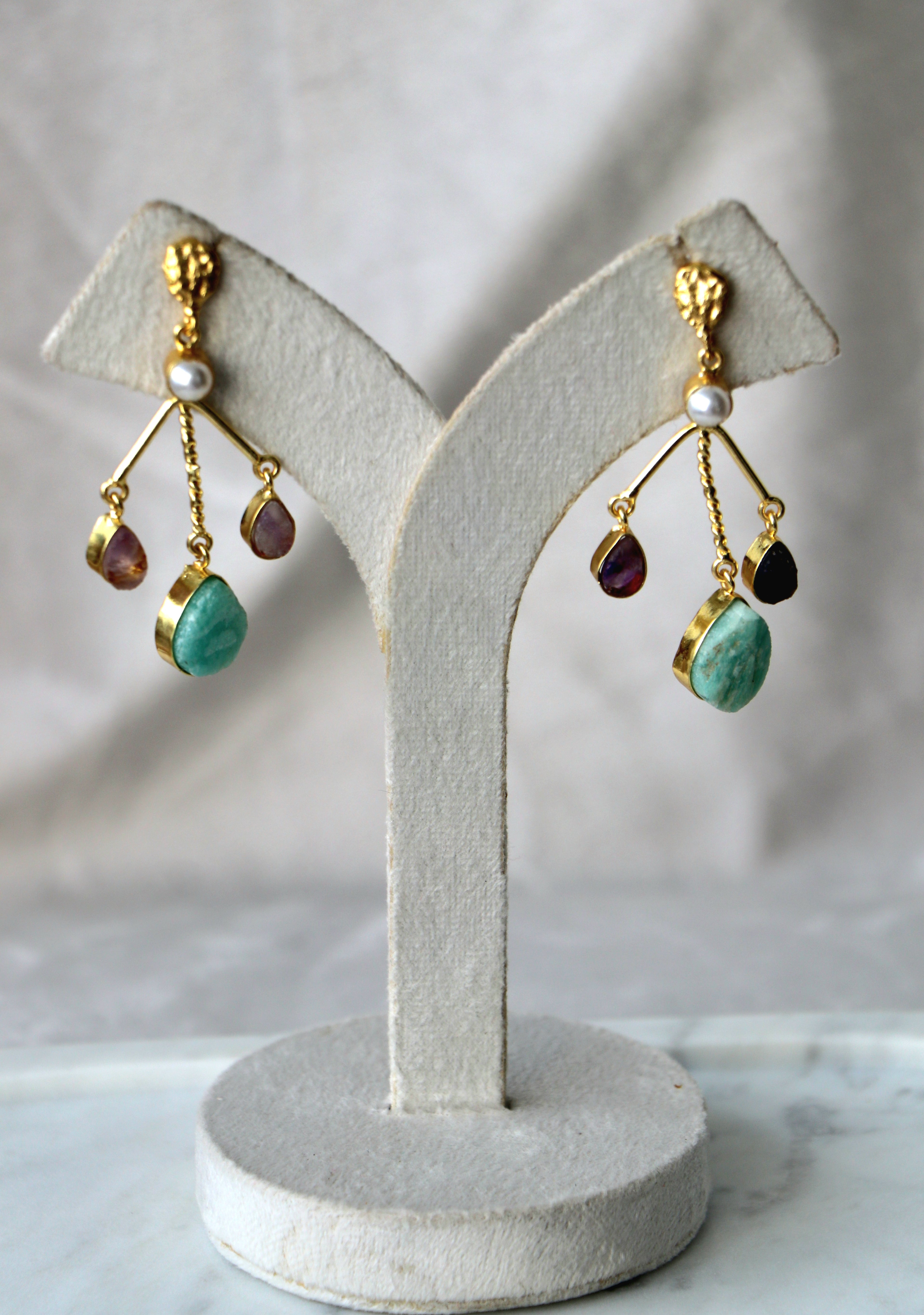 Emerald  Amethyst Teardrop Earrings