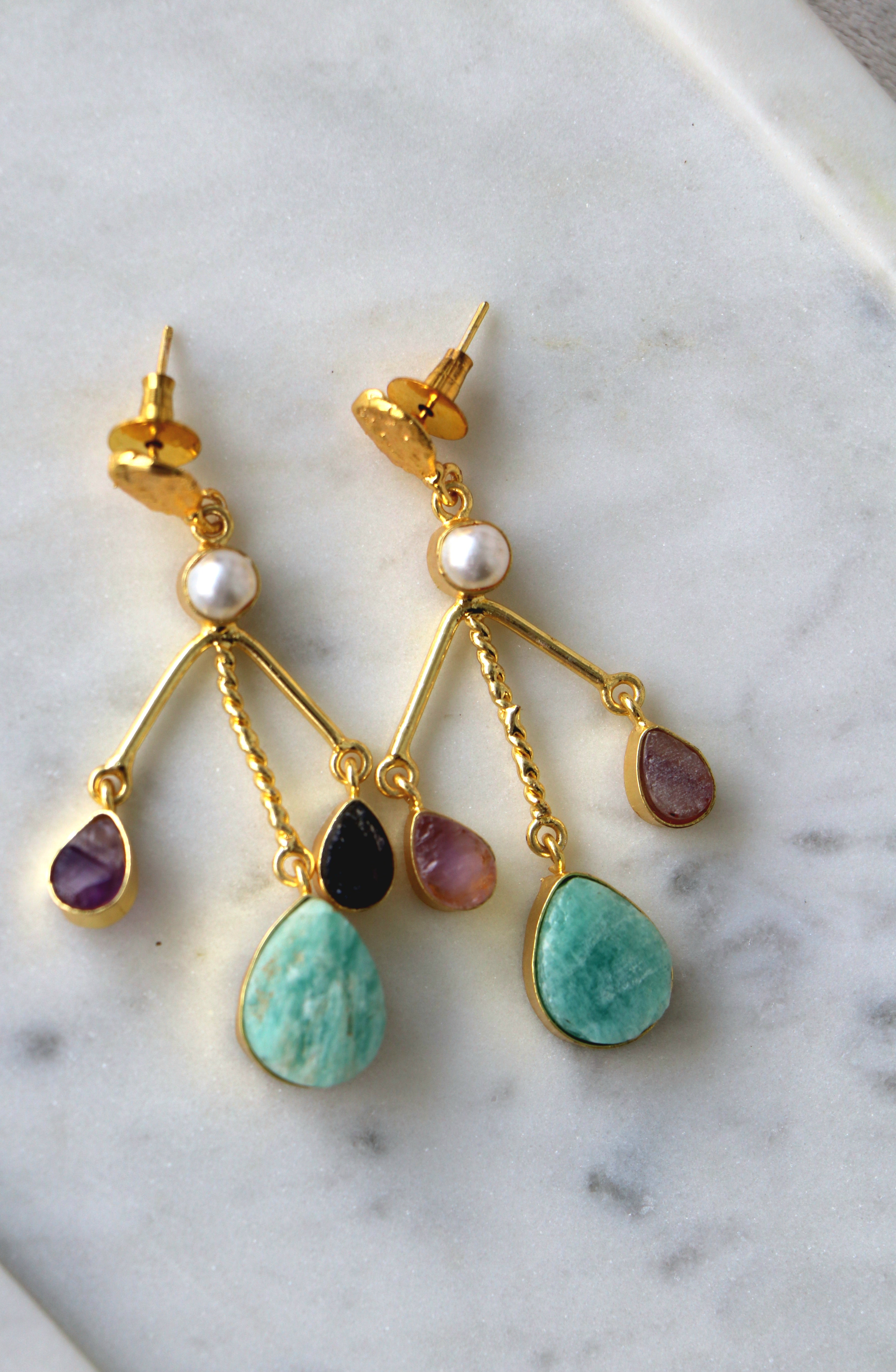 Emerald  Amethyst Teardrop Earrings