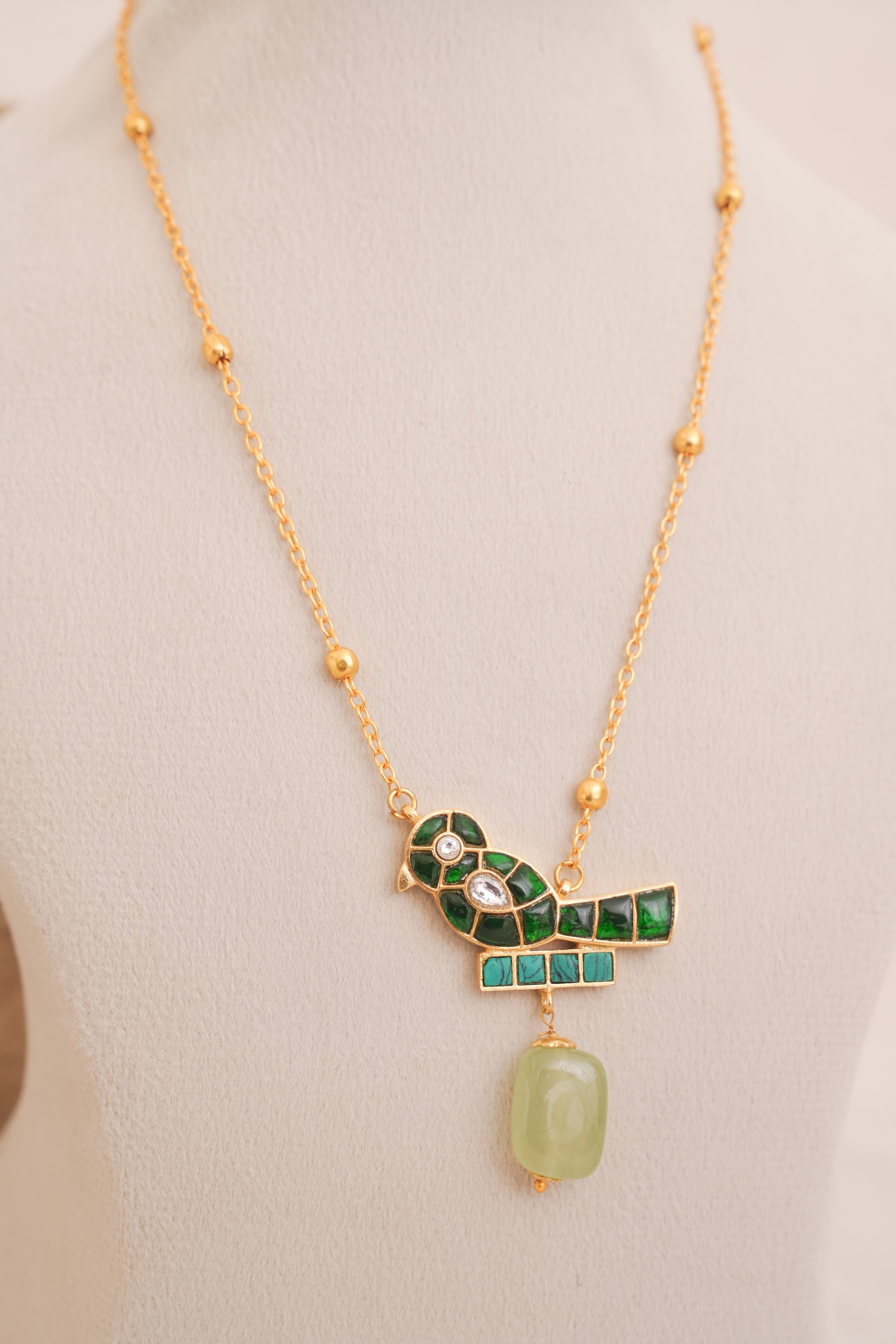 Artisanal Jadau Kundan Bird Pendant Necklace