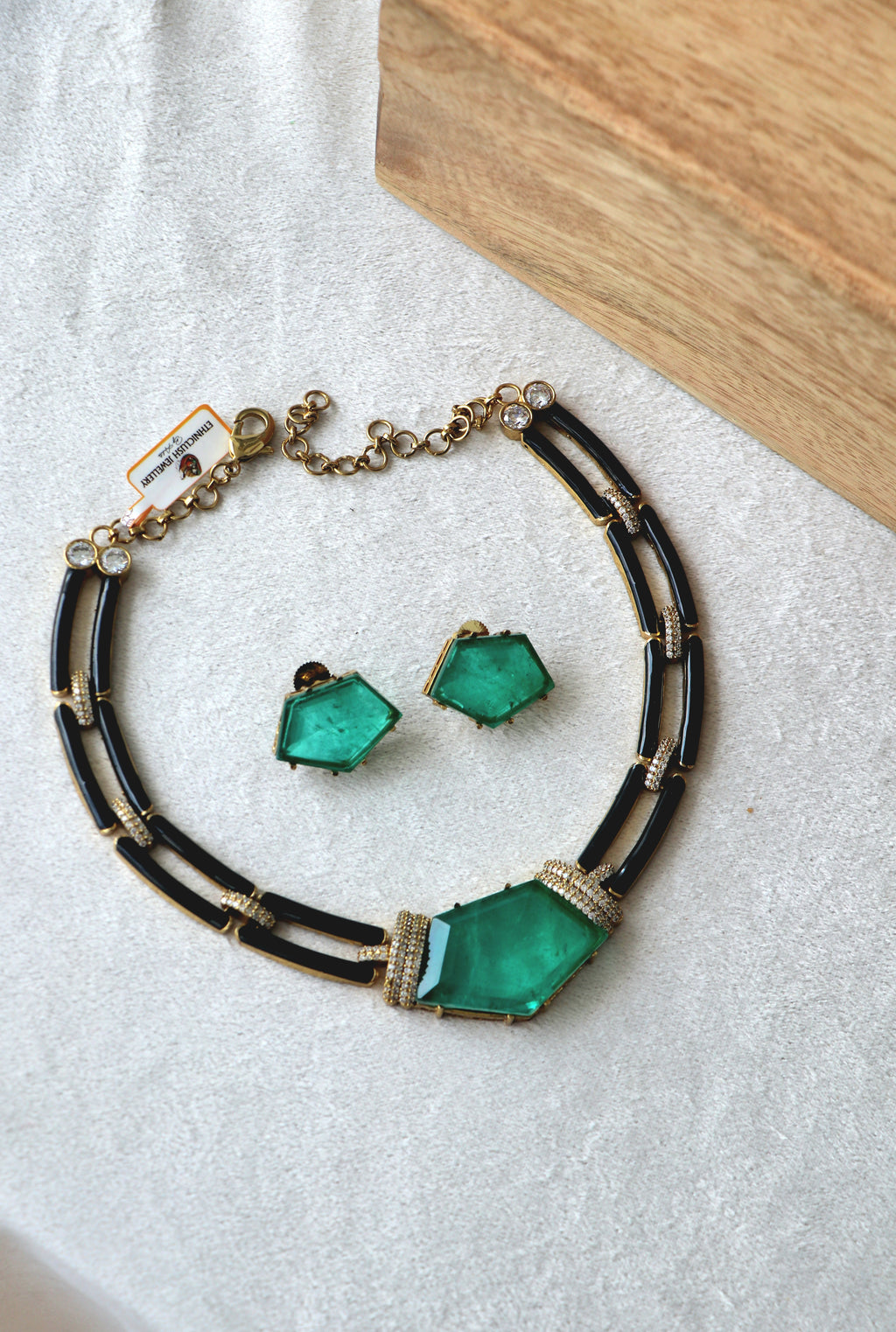 Green Onyx Doublet Enamel Necklace Set