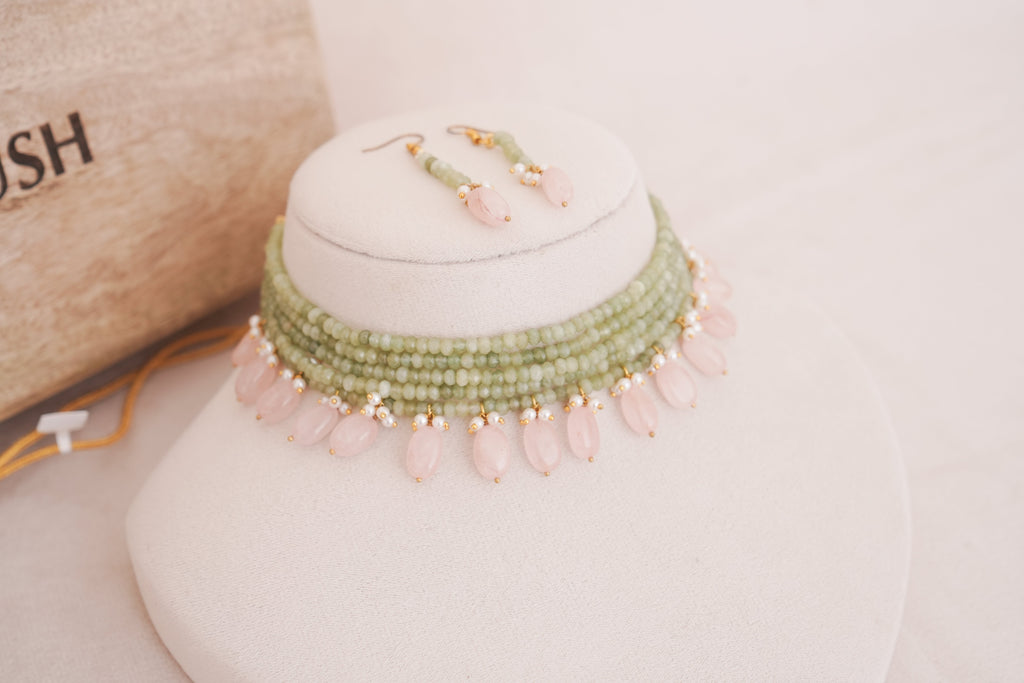 Elegant Gemstone Beaded  Multistrand Choker Set