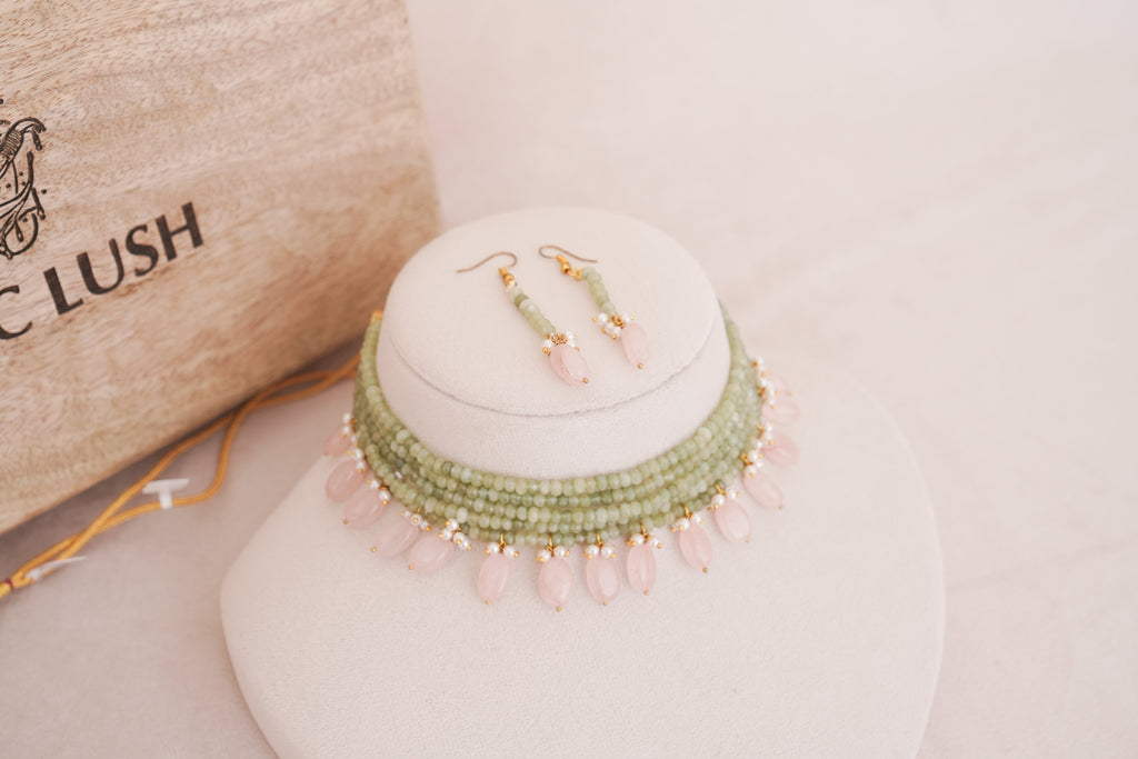 Elegant Gemstone Beaded  Multistrand Choker Set