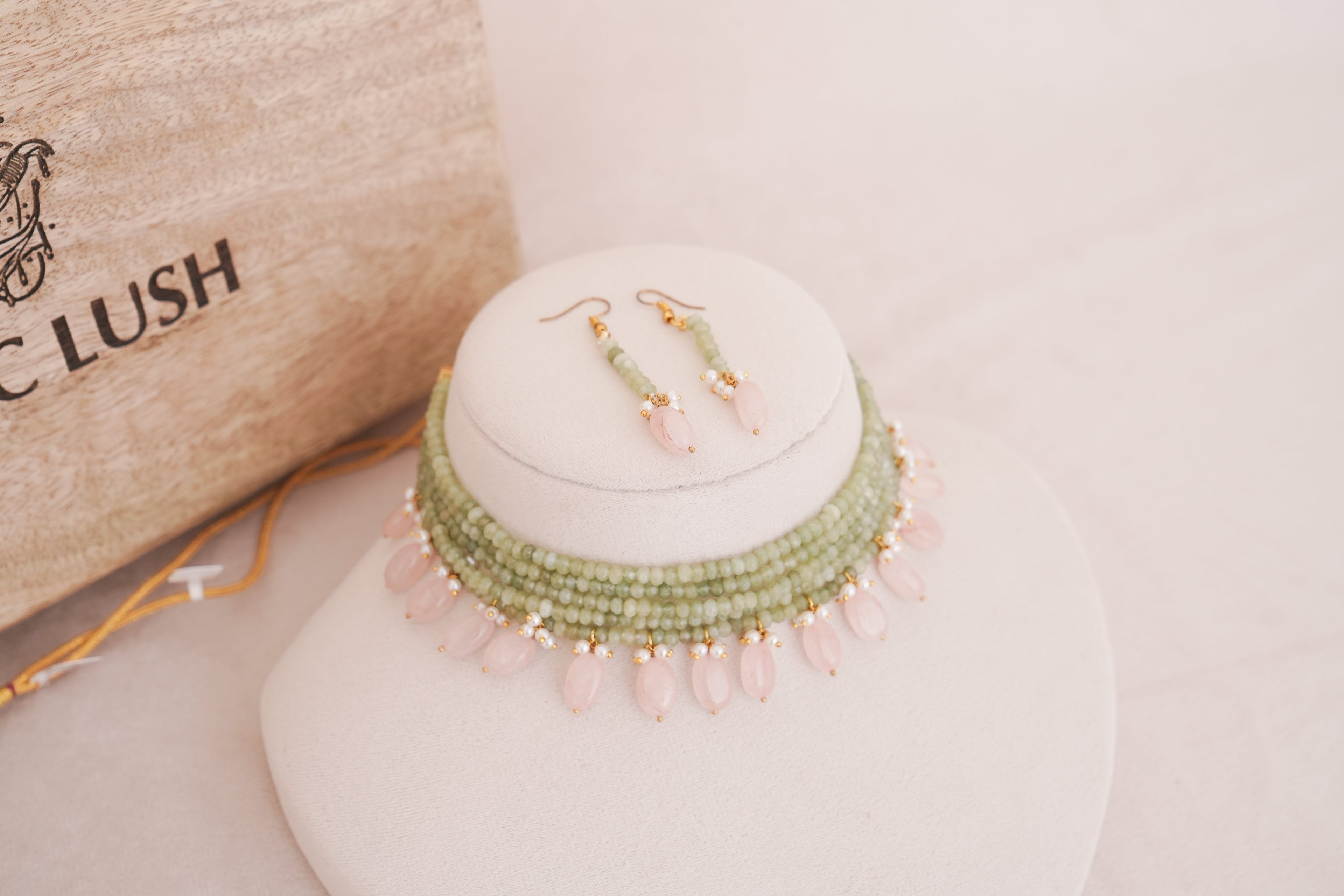 Elegant Gemstone Beaded  Multistrand Choker Set