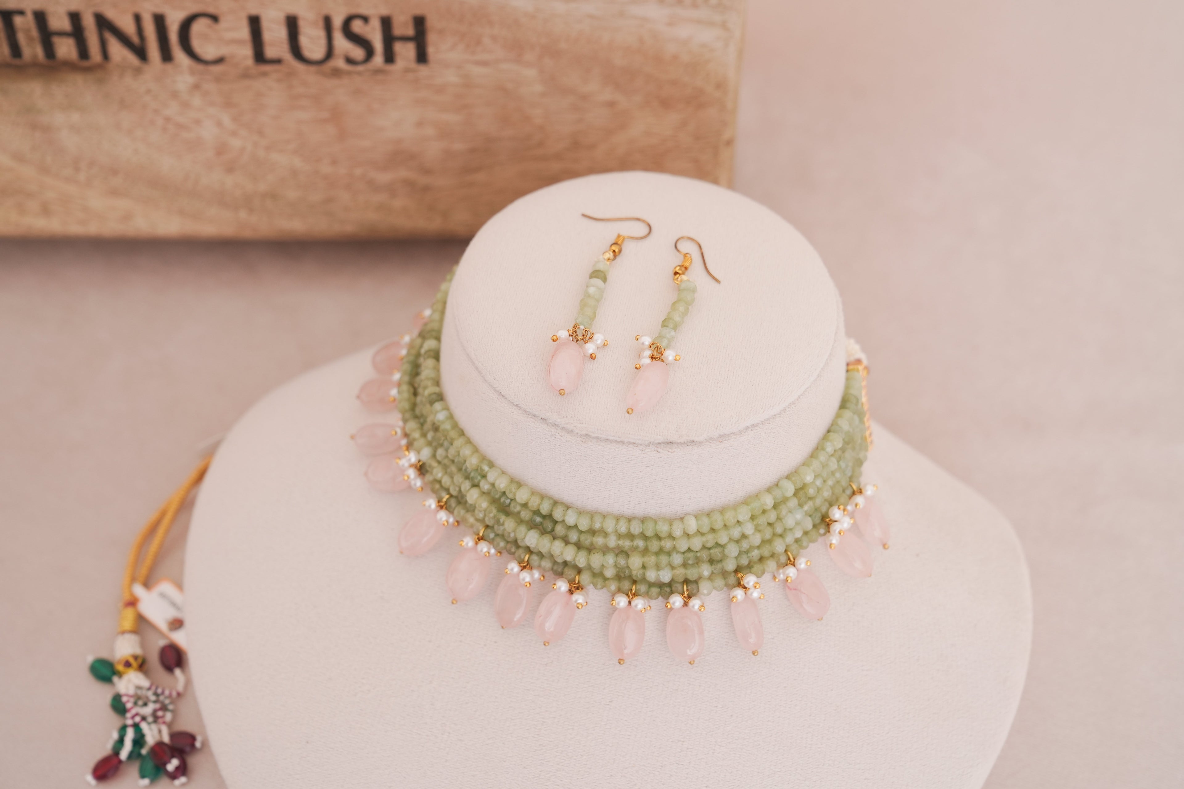 Elegant Gemstone Beaded  Multistrand Choker Set