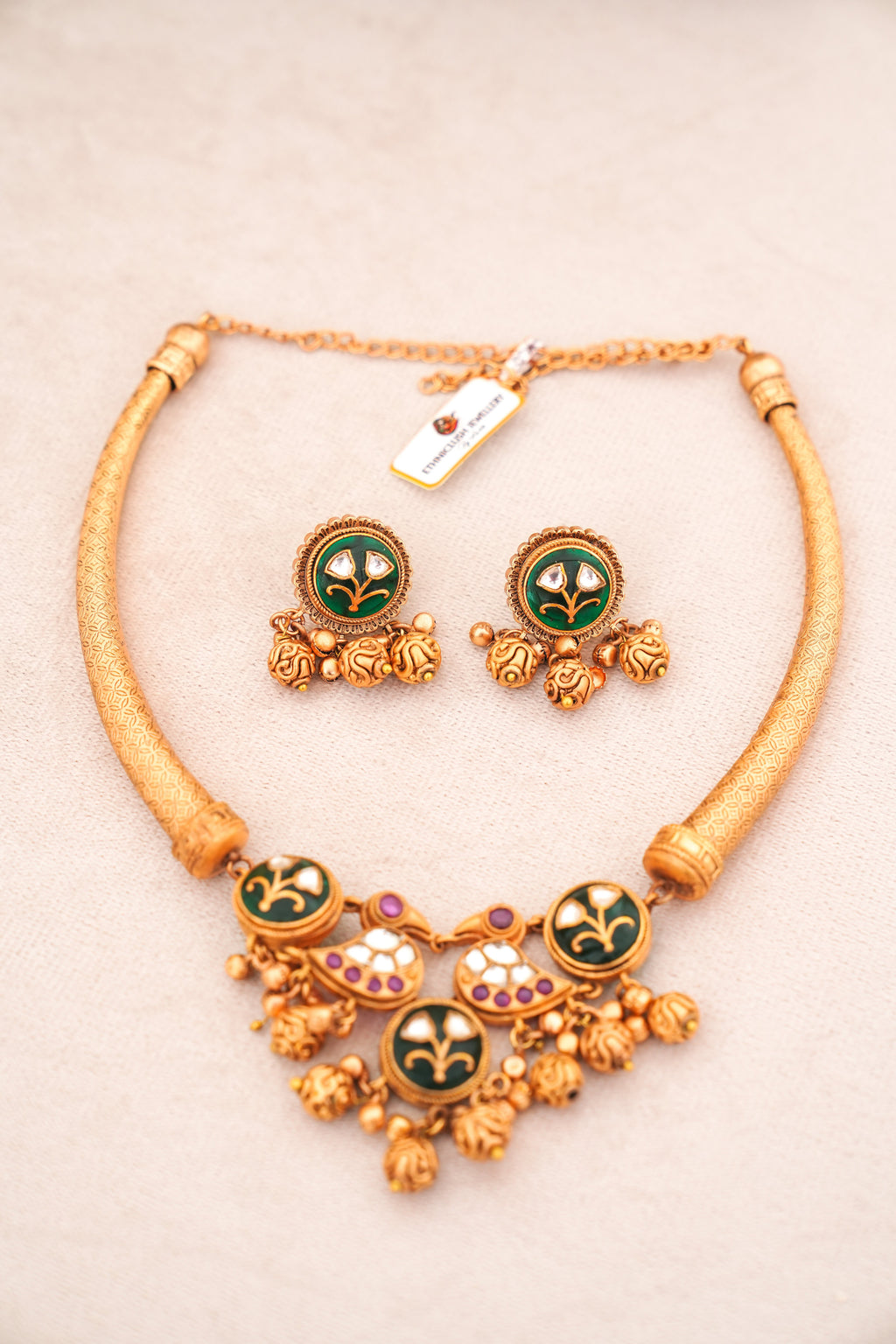 Emerald Bloom Choker  Earrings Set