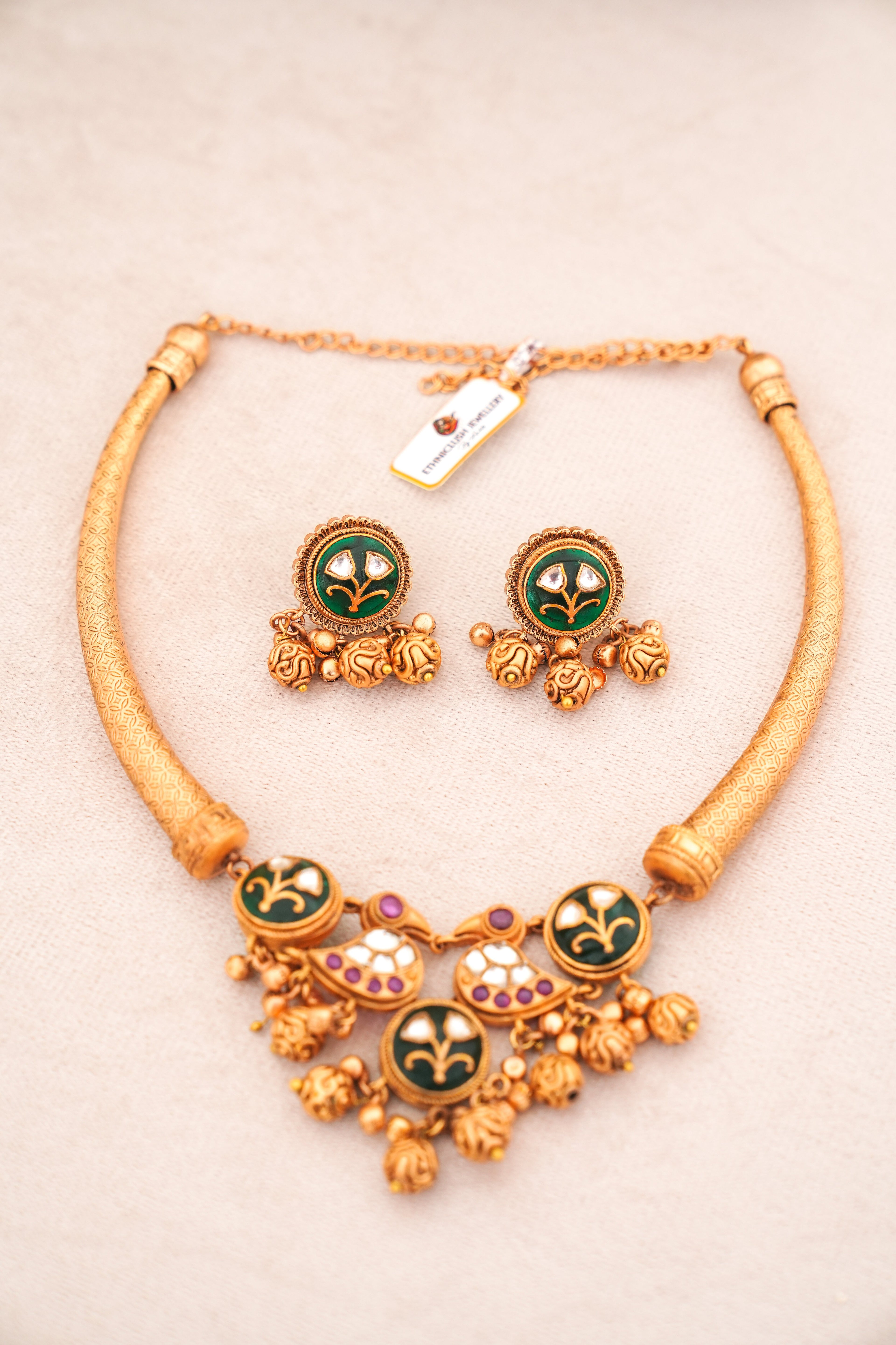 Emerald Bloom Choker  Earrings Set