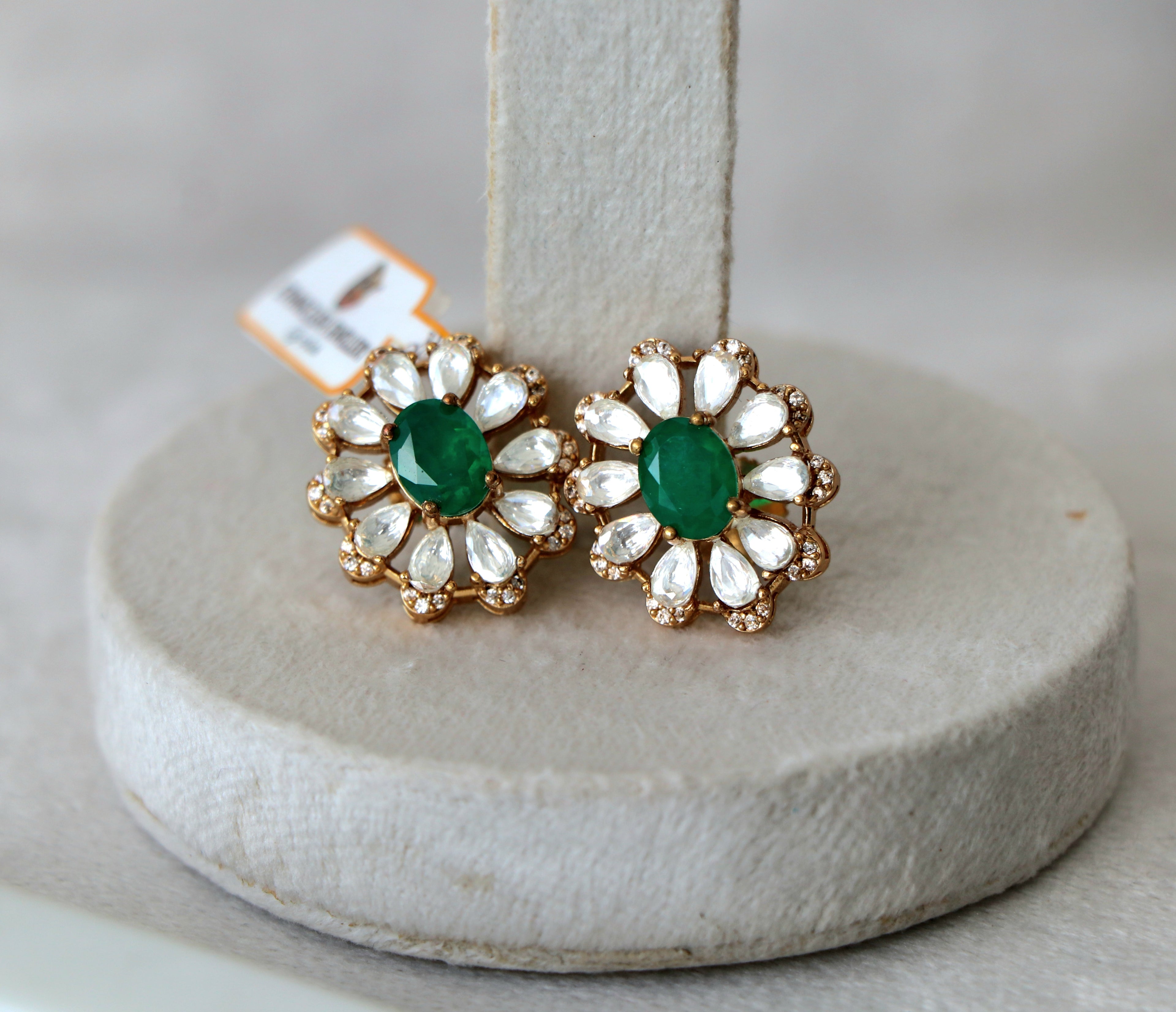 Green Bloom Floral Stud Earrings