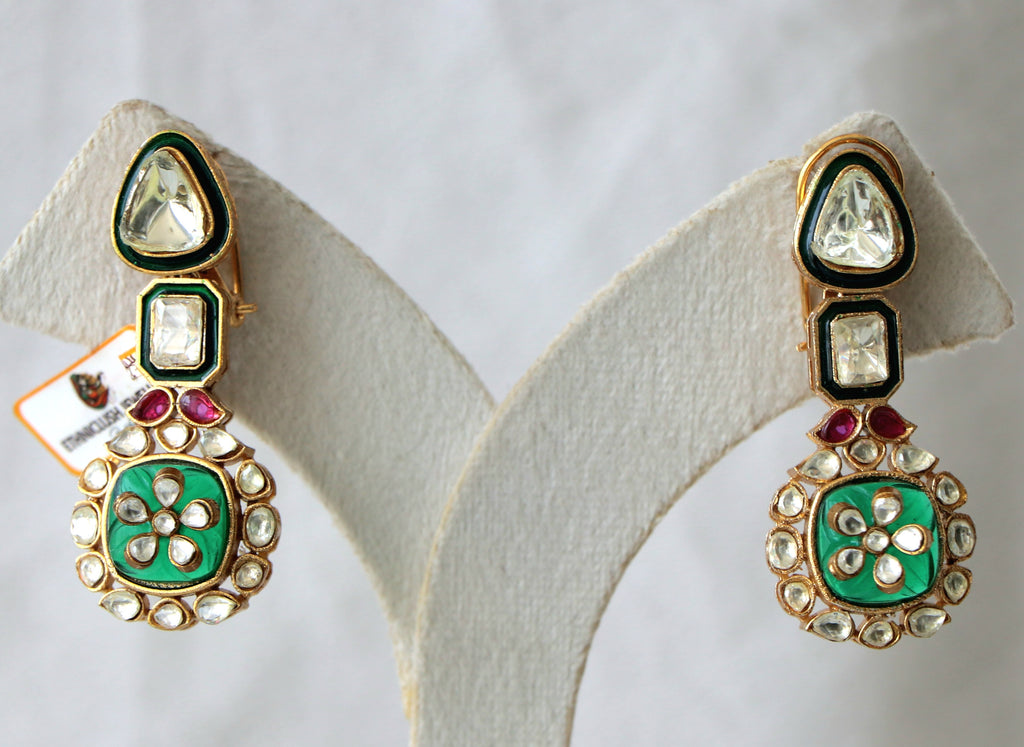 Emerald Bloom Kundan Earrings