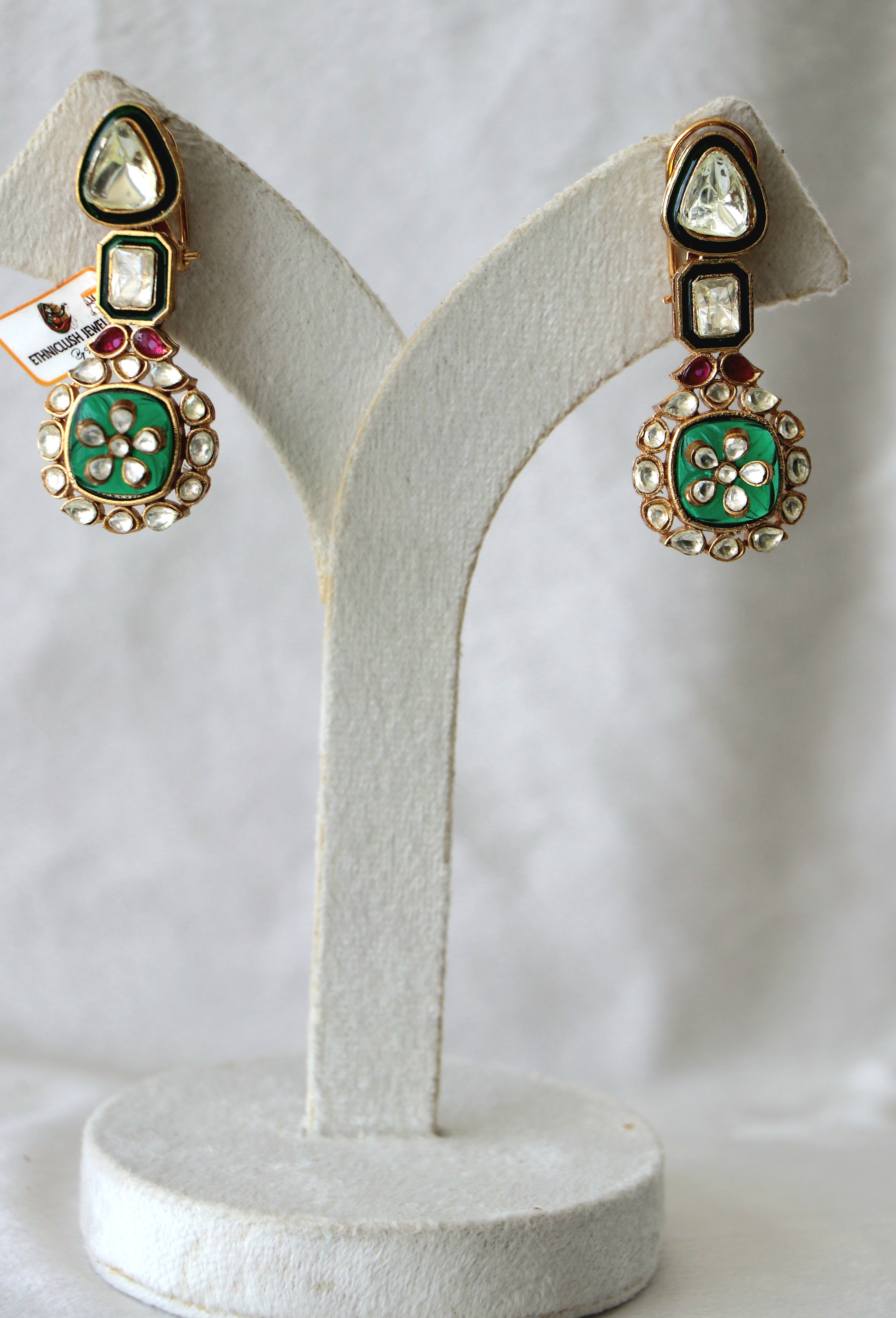Emerald Bloom Kundan Earrings