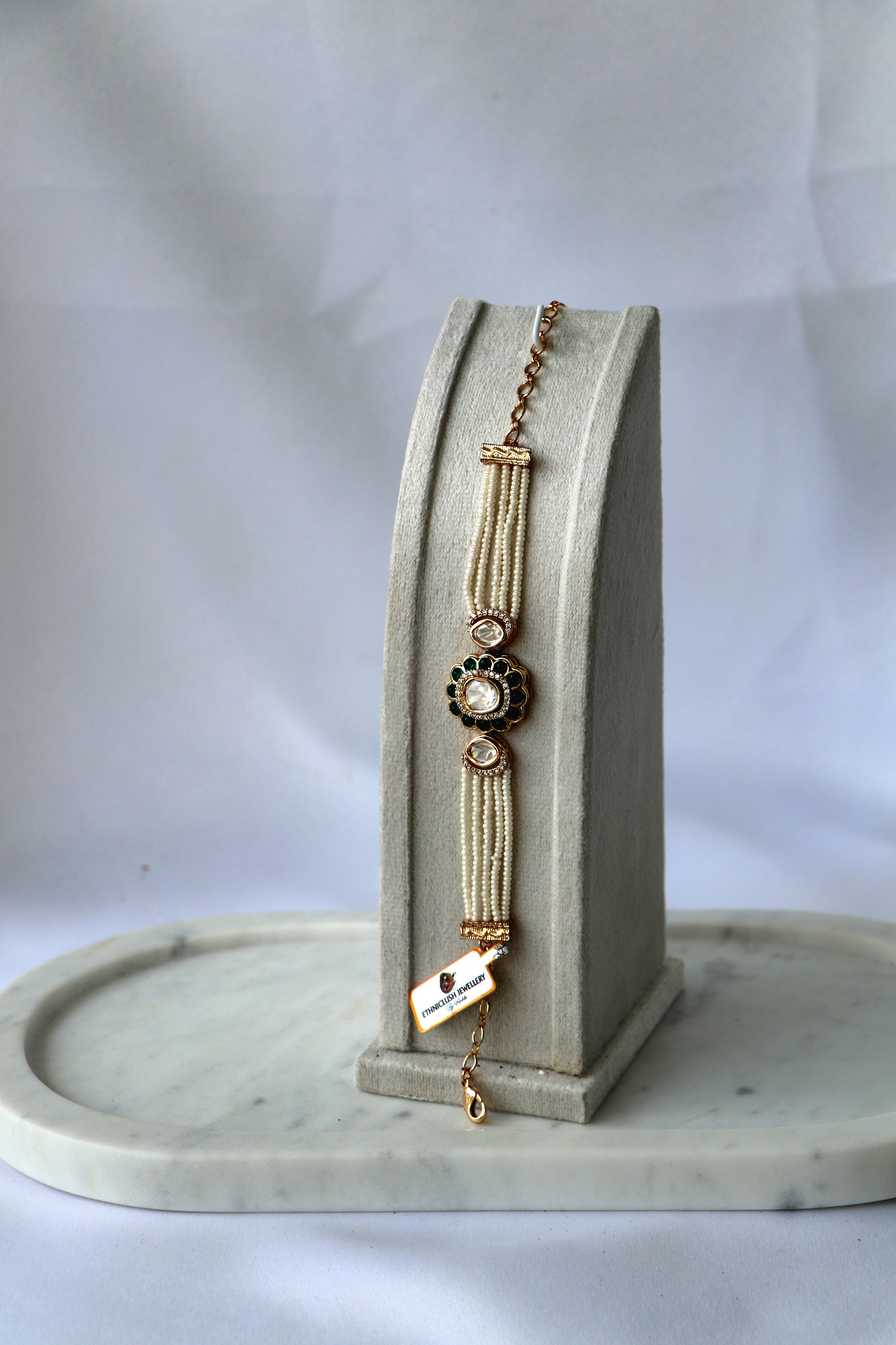Emerald Kundan Bloom Pearl Bracelet