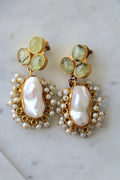 Prehnite Bloom Pearl Earrings