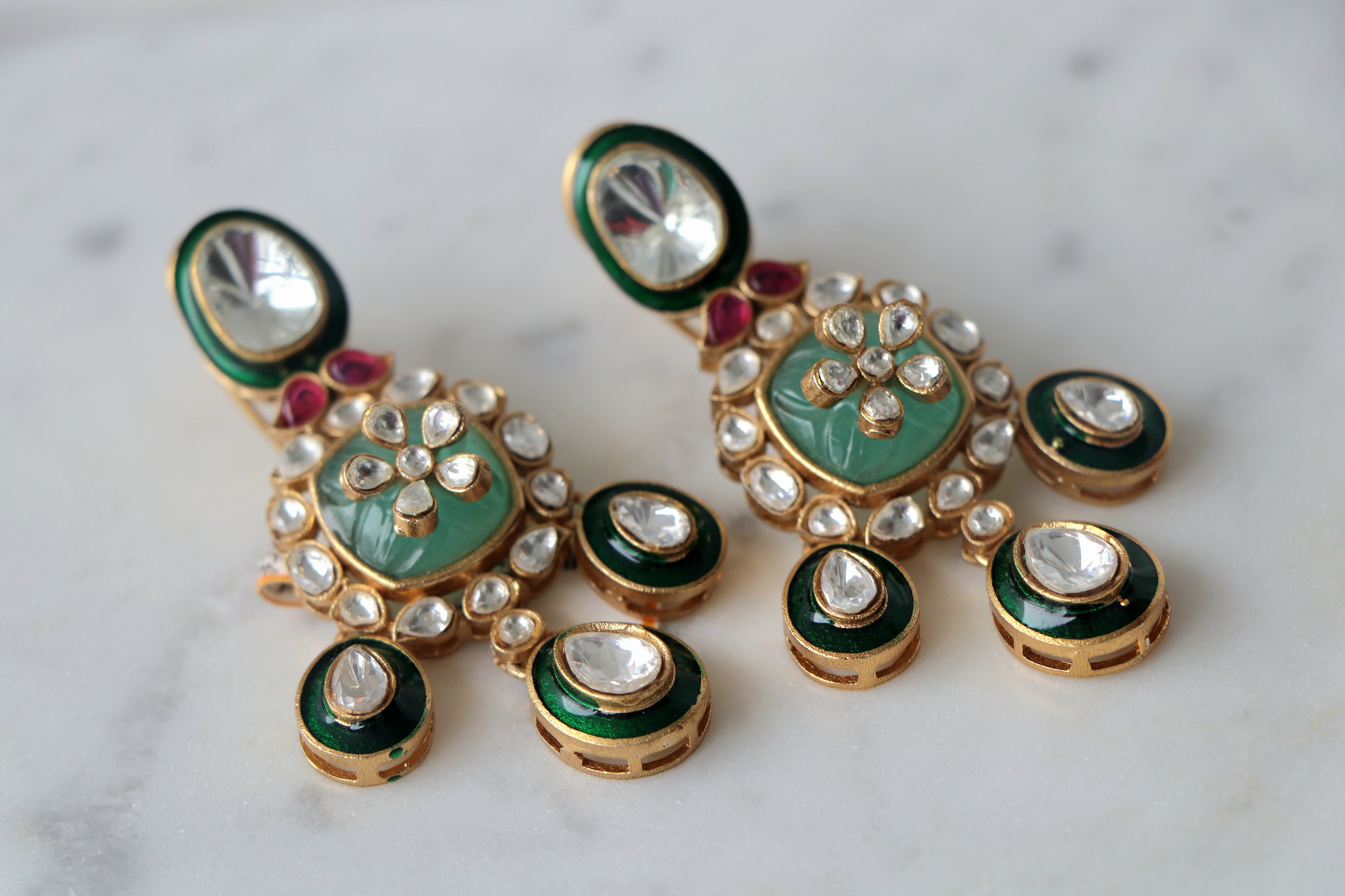 Polki Carved Stone Statement Earrings