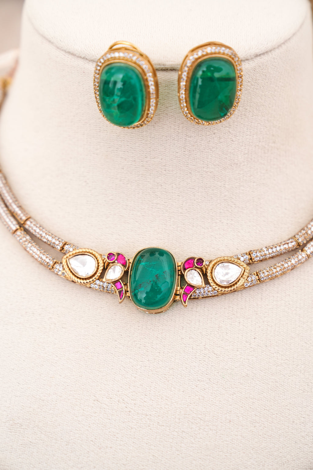 Emerald Bloom Statement Necklace Set