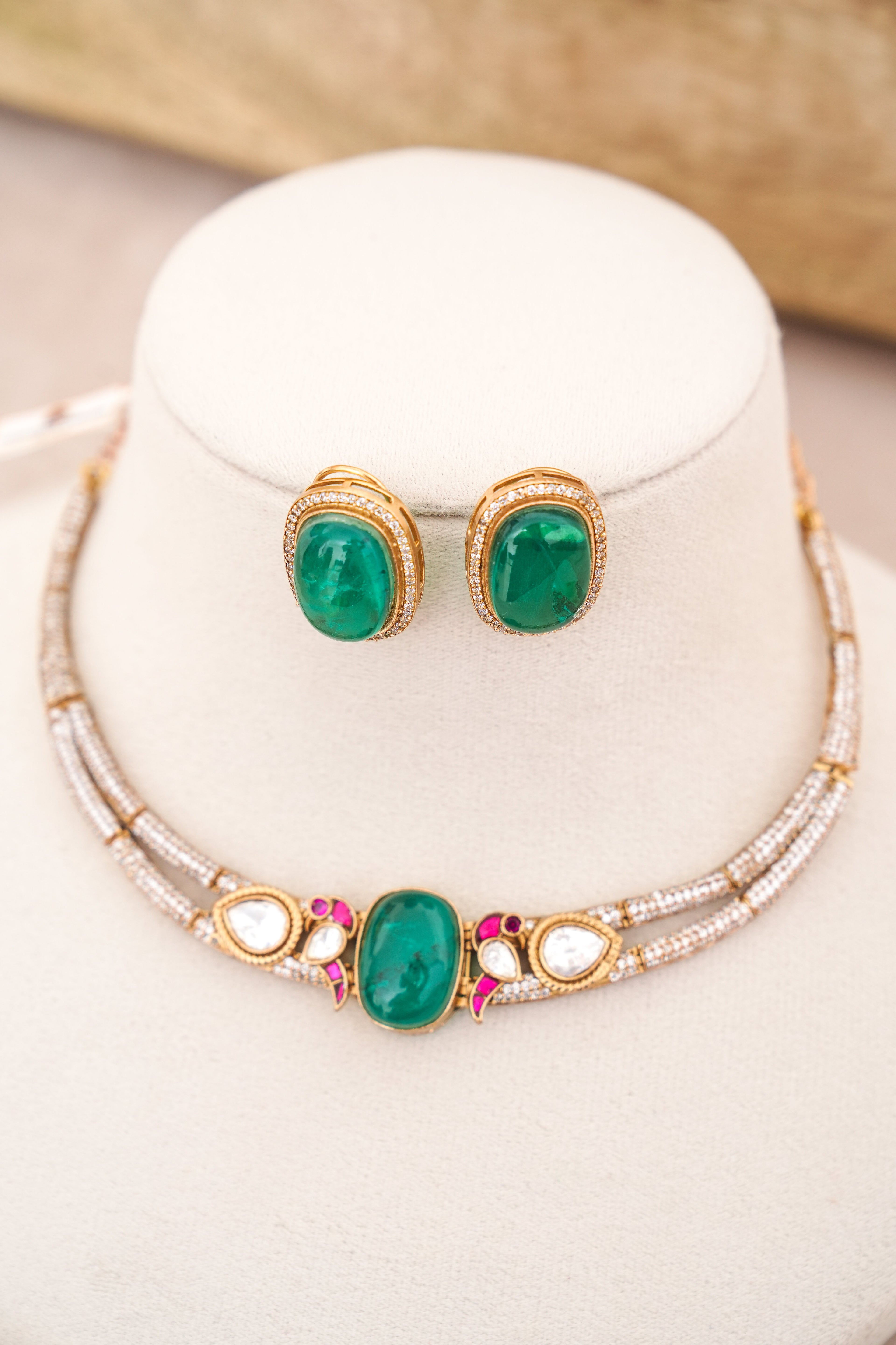 Emerald Bloom Statement Necklace Set