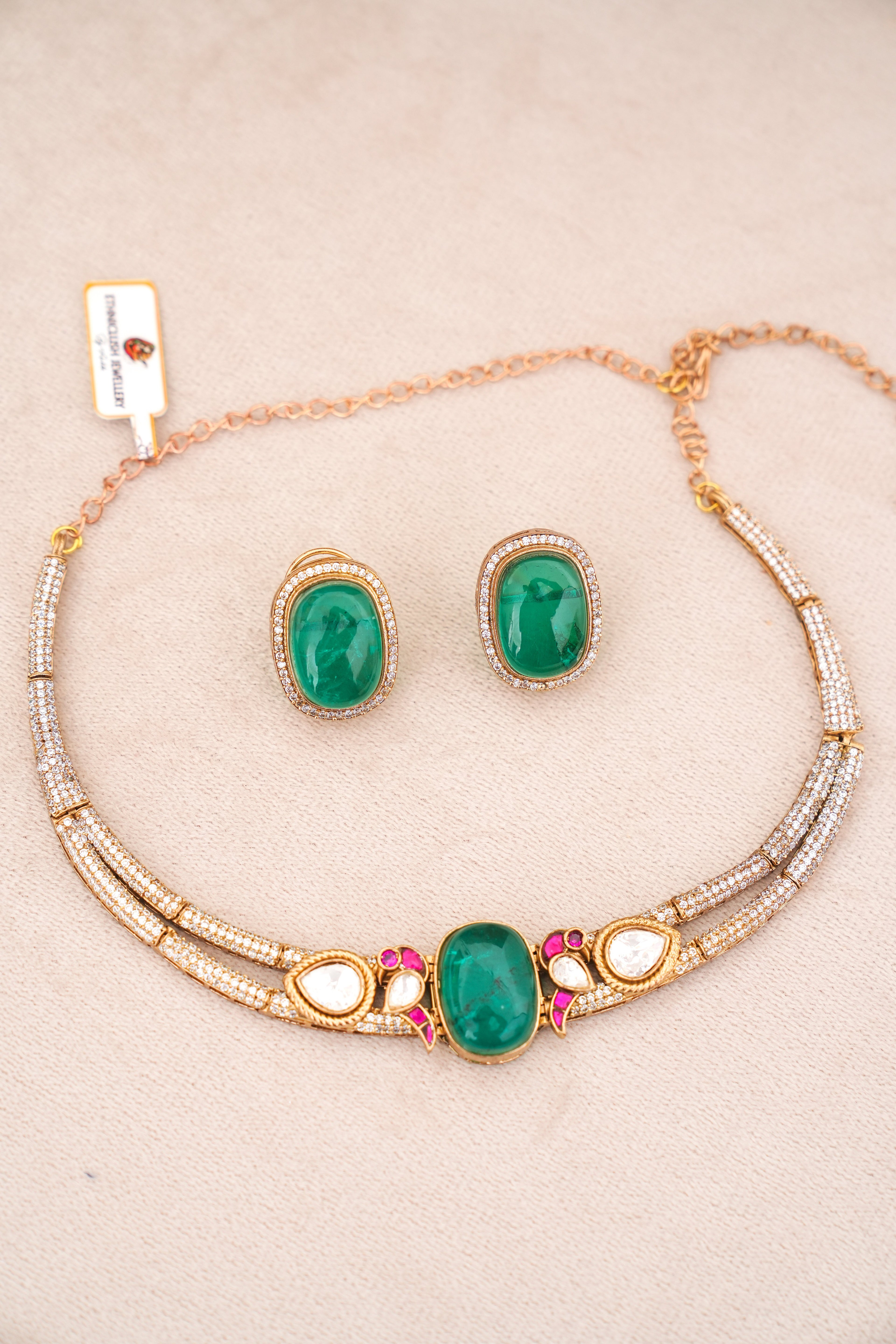Emerald Bloom Statement Necklace Set