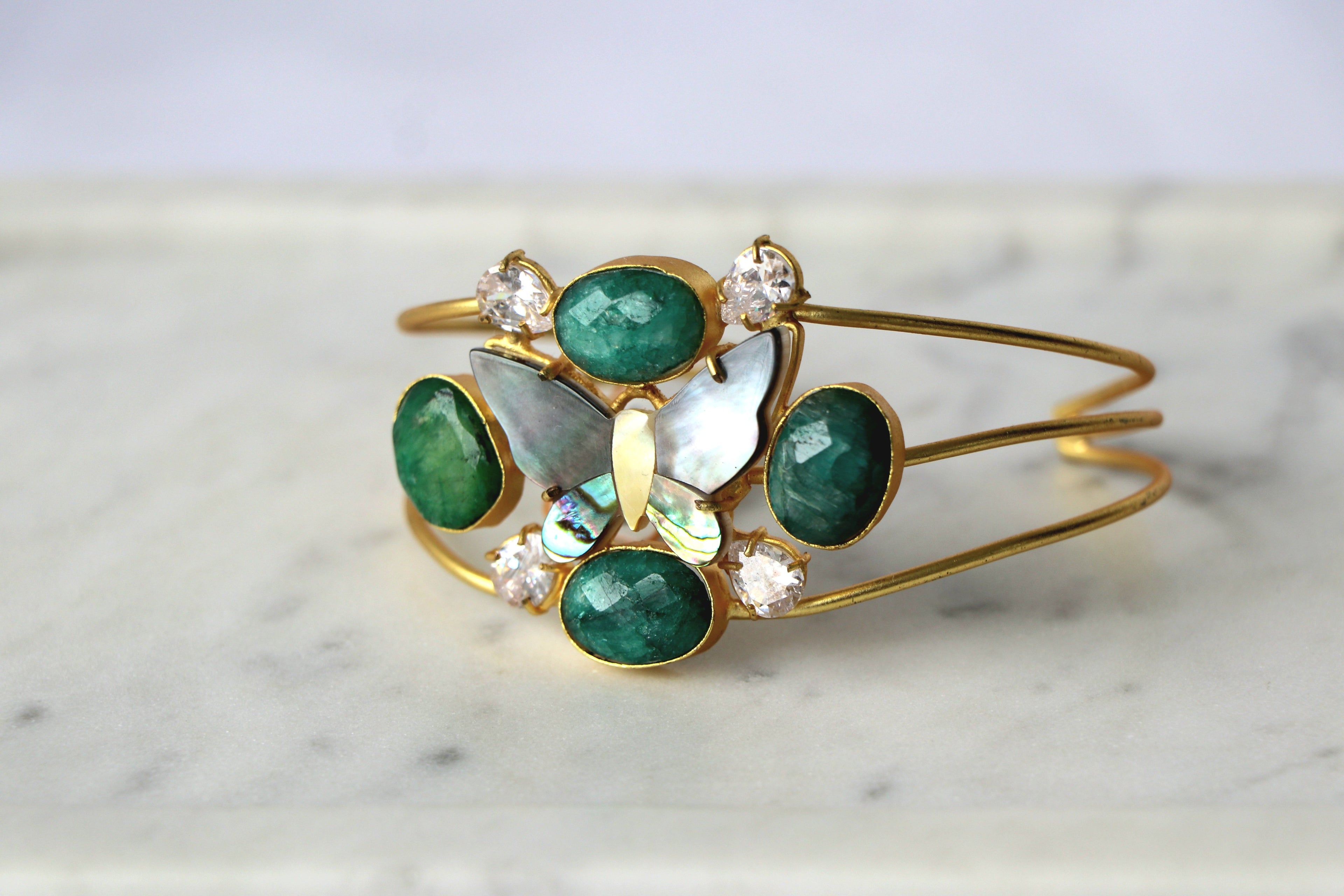 Emerald Butterfly Gemstone Cuff Bracelet