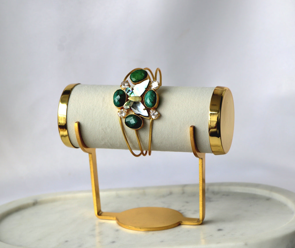 Emerald Butterfly Gemstone Cuff Bracelet