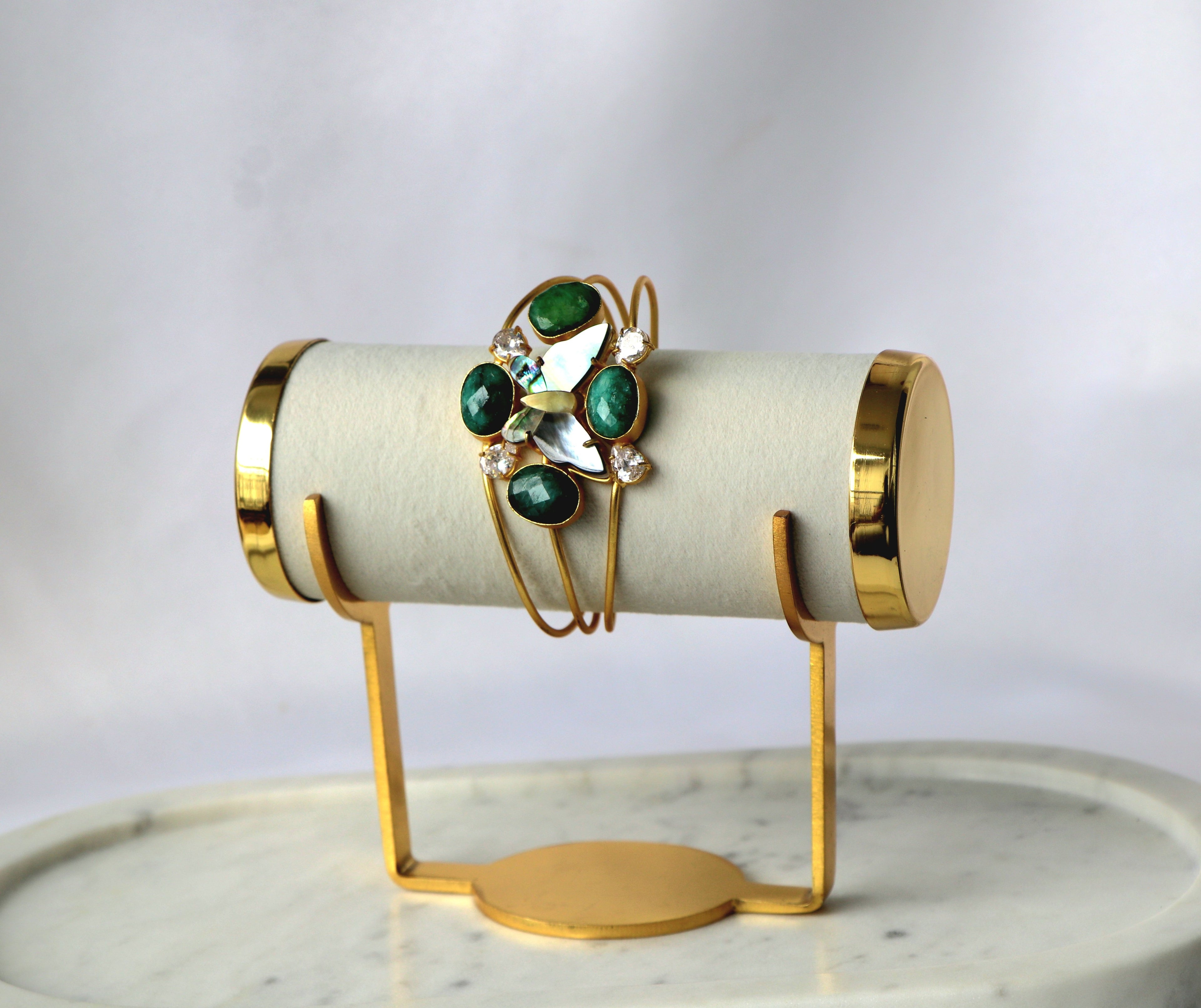 Emerald Butterfly Gemstone Cuff Bracelet